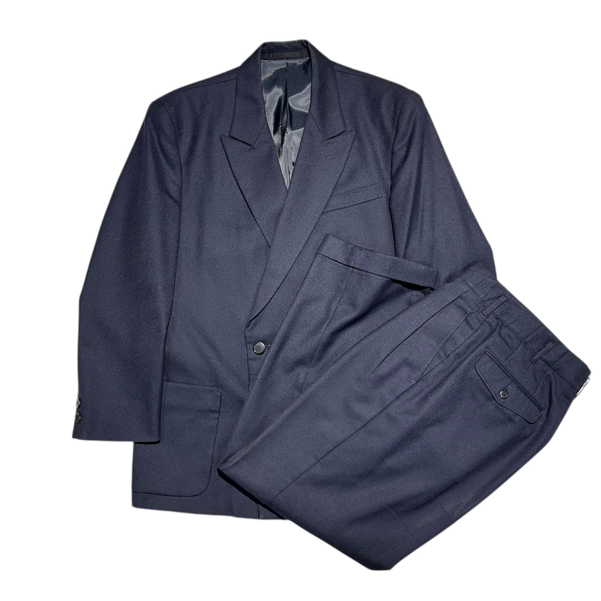 YOHJI YAMAMOTO(ヨウジヤマモト) "CENTRAL JAPAN RAILWAY COMPANY" Wool Set-Up Suit JR東海 制服 ウールセットアップ スーツ A6(L程度) ネイビー ダブル テーラード ジャケット 2タック スラックス