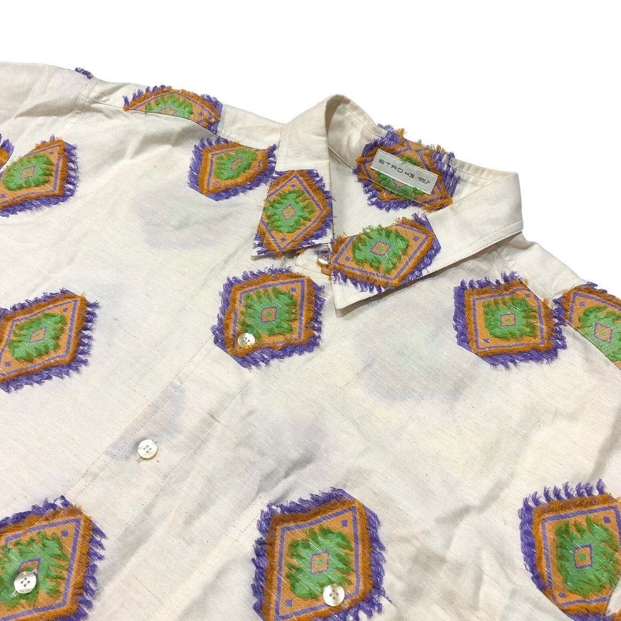 ETRO(エトロ) ORTEGA allover pattern short sleeve overshirt オルテガ 総柄 半袖 オーバーシャツ 191-1K916-6016 SIZE 43(XL程度) アイボリー×パープル×オレンジ