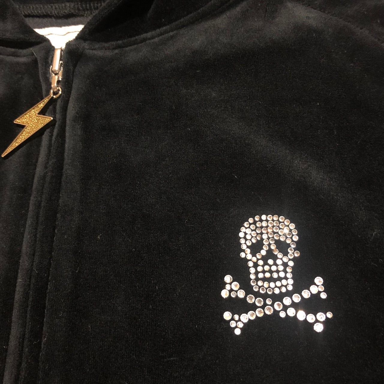 HYSTERIC GLAMOUR(ヒステリックグラマー) 00's ベロアライトストーンジップパーカー/雷ジップ/稲妻ジップ/ドクロ 3CF-0310 FREE ブラック 00s Y2K