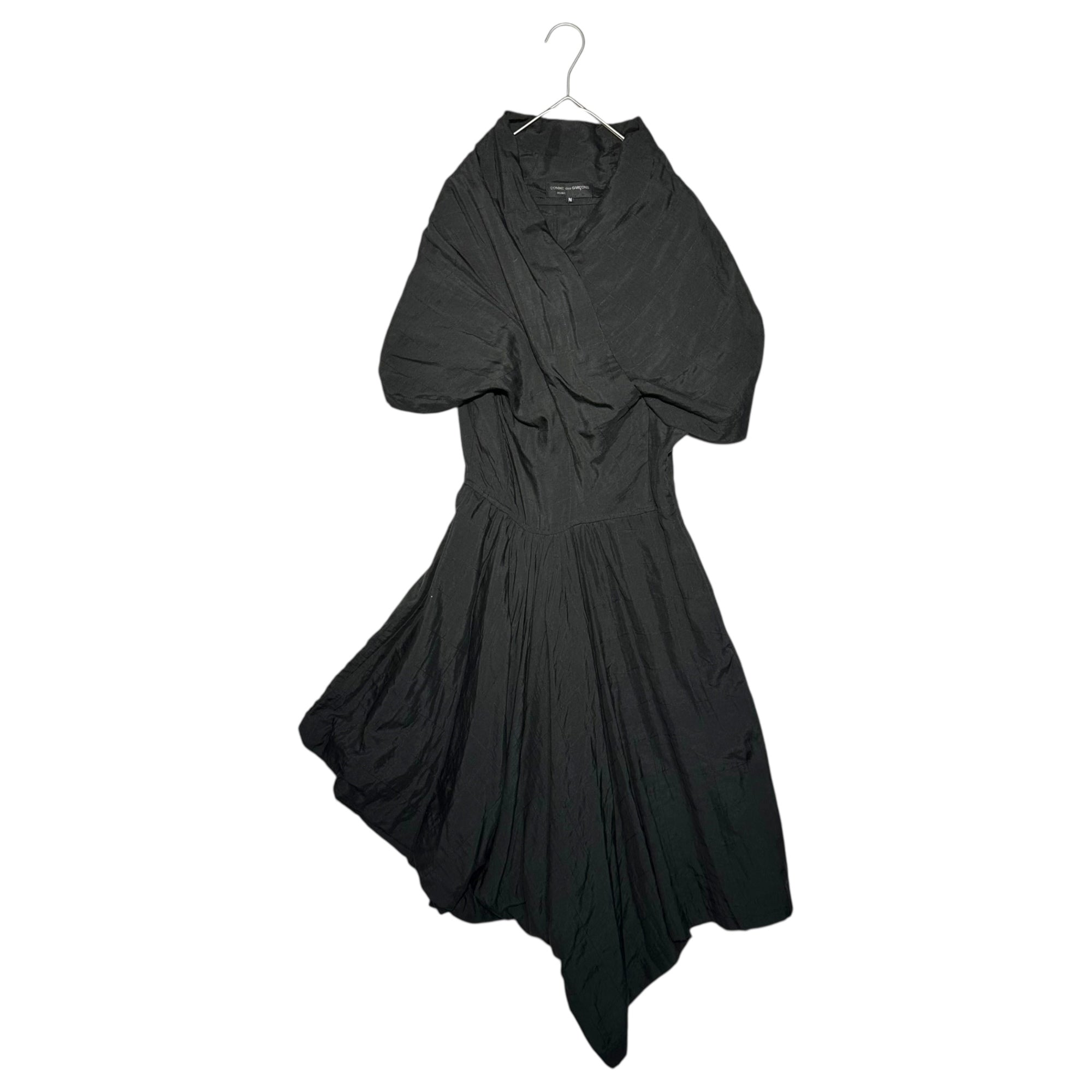 COMME des GARCONS NOIR(コムデギャルソンノアール) 80's Silk Quilted Stitch Cape Asymmetrical Dress シルク キルティング ステッチ ケープ アシンメトリー ワンピース AO-05009 M ブラック AD表記無し 80年代 アーカイブ