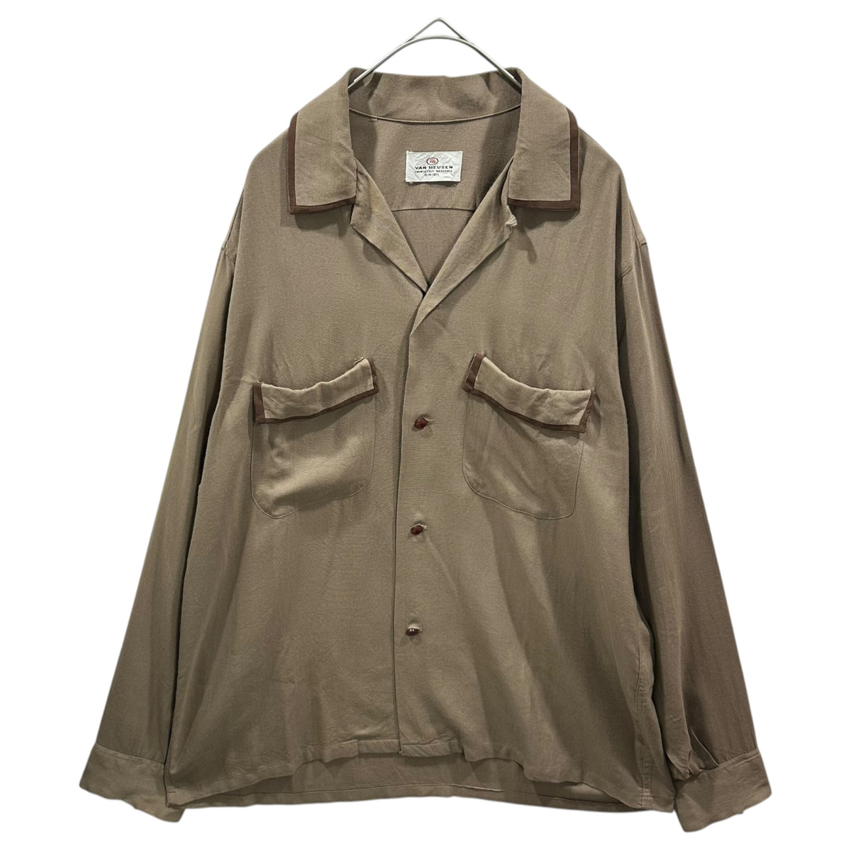 VAN HEUSEN(ヴァンヒューゼン) 1960's 2-pocket rayon open-collar shirt 2ポケット オープンカラー レーヨン シャツ 15・M ベージュ 60年代 ヴィンテージ