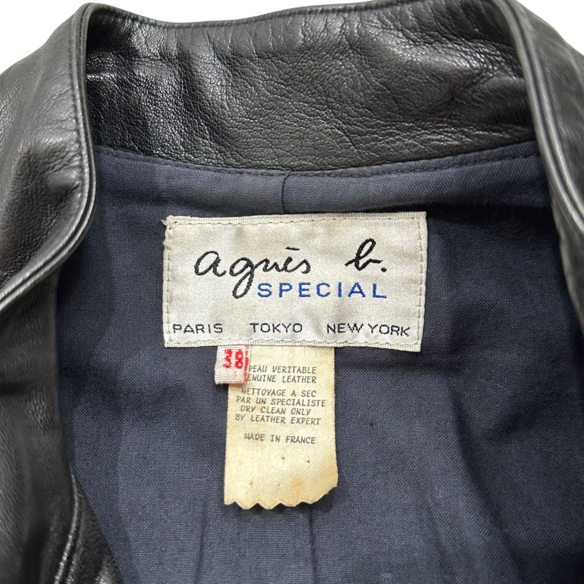 agnes b. SPECIAL(アニエスベー スペシャル) 90's All-Leather Napoleon Jacket 90年代 オールレザー ナポレオン ジャケット 38(M程度) ブラック