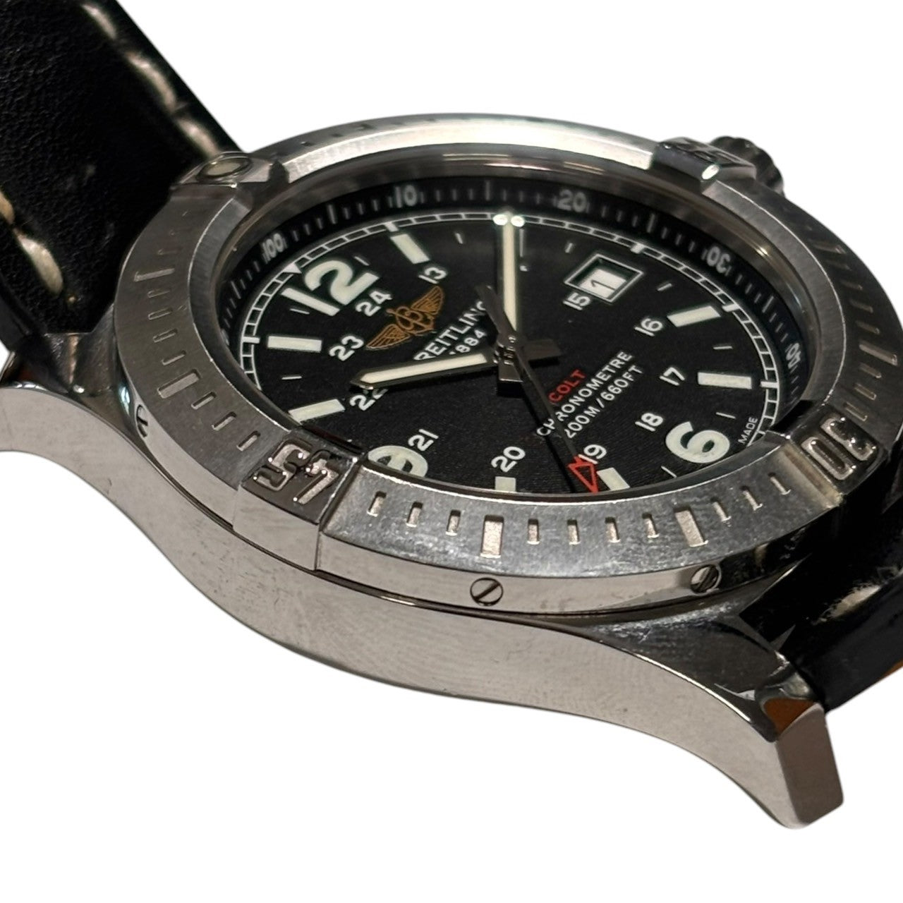 BREITLING(ブライトリング) COLT date quartz コルト デイト クオーツ 腕時計 A74388 ブラック 本体のみ 純正レザーブレスレット レザー ベルト ウォッチ