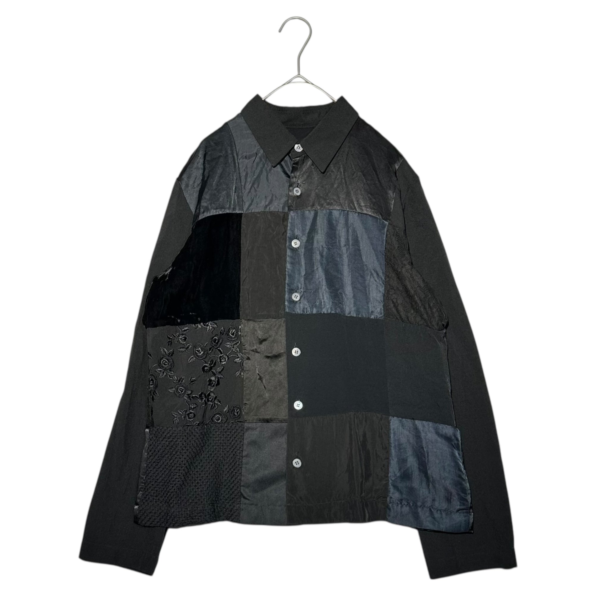 tricot COMME des GARCONS(トリココムデギャルソン) 99AW Patchwork L/S Shirt 異素材 パッチワーク 長袖 シャツ TB-040020 FREE ブラック AD1999