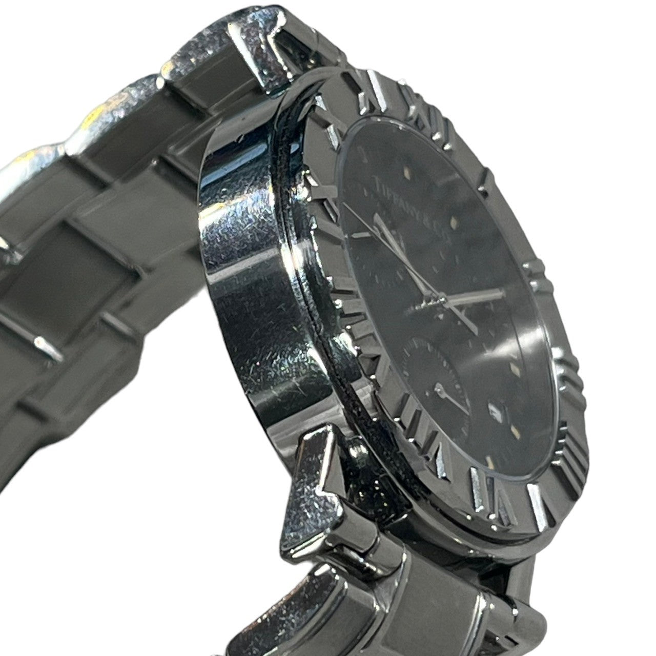 TIFFANY & CO.(ティファニー) ATLAS chronograph watch アトラス クロノグラフ 腕時計 シルバー ブラック ウォッチ 黒文字盤 ラウンド