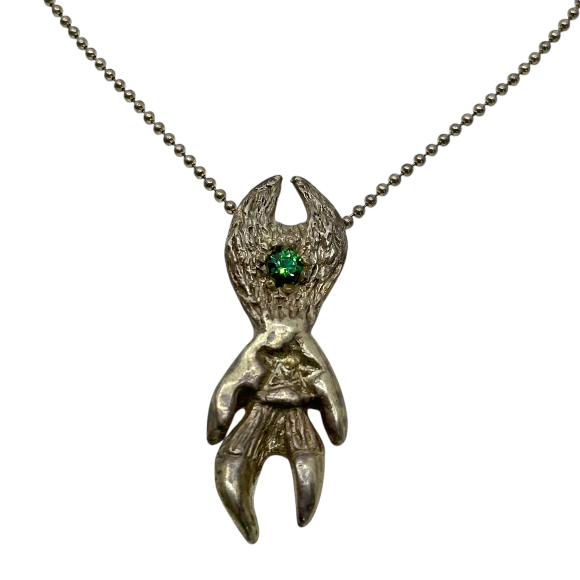 STONE BELLY(ストーンベリー) 925 Silver STONE FACED DEMON ストーン フェイスド デーモン ネックレス シルバー グリーン石 ジュエリー ストックホルム発ブランド