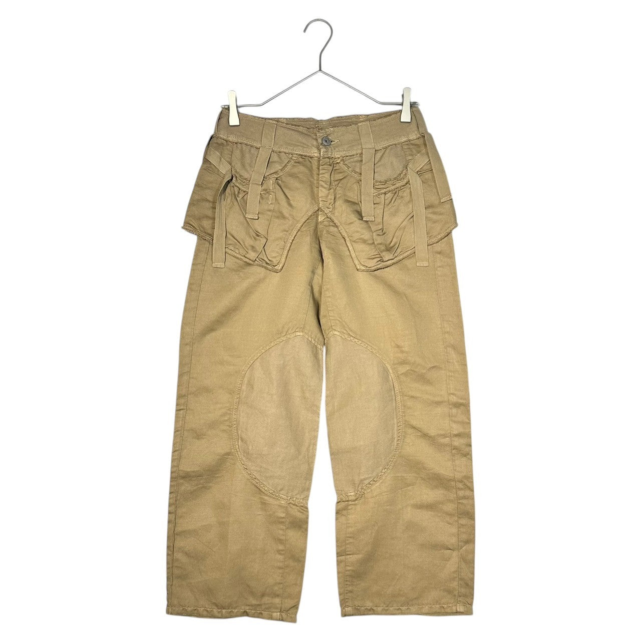 MARITHE FRANCOIS GIRBAUD(マリテフランソワジルボー) 00's Back Ruffle Lace-up C/L Gimmick Pant バック フリル レースアップ コットン リネン ギミック パンツ F5-2098 SS ベージュ Y2K