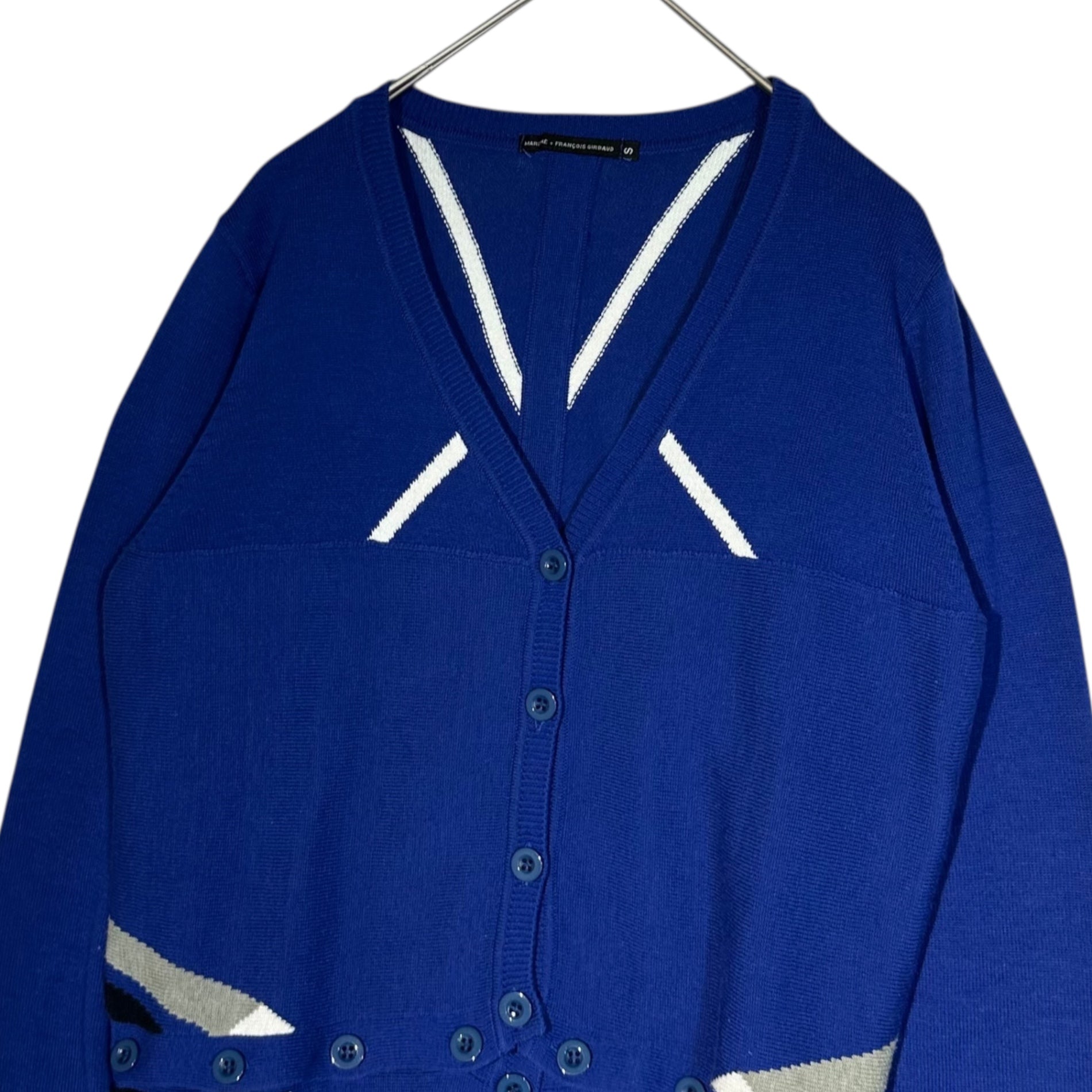 MARITHE FRANCOIS GIRBAUD(マリテフランソワジルボー) 00's 2WAY Cotton Cross Button Gimmick Cardigan コットン ミックス クロス ボタン ギミック ニット カーディガン F5-8246 S ブルー Y2K