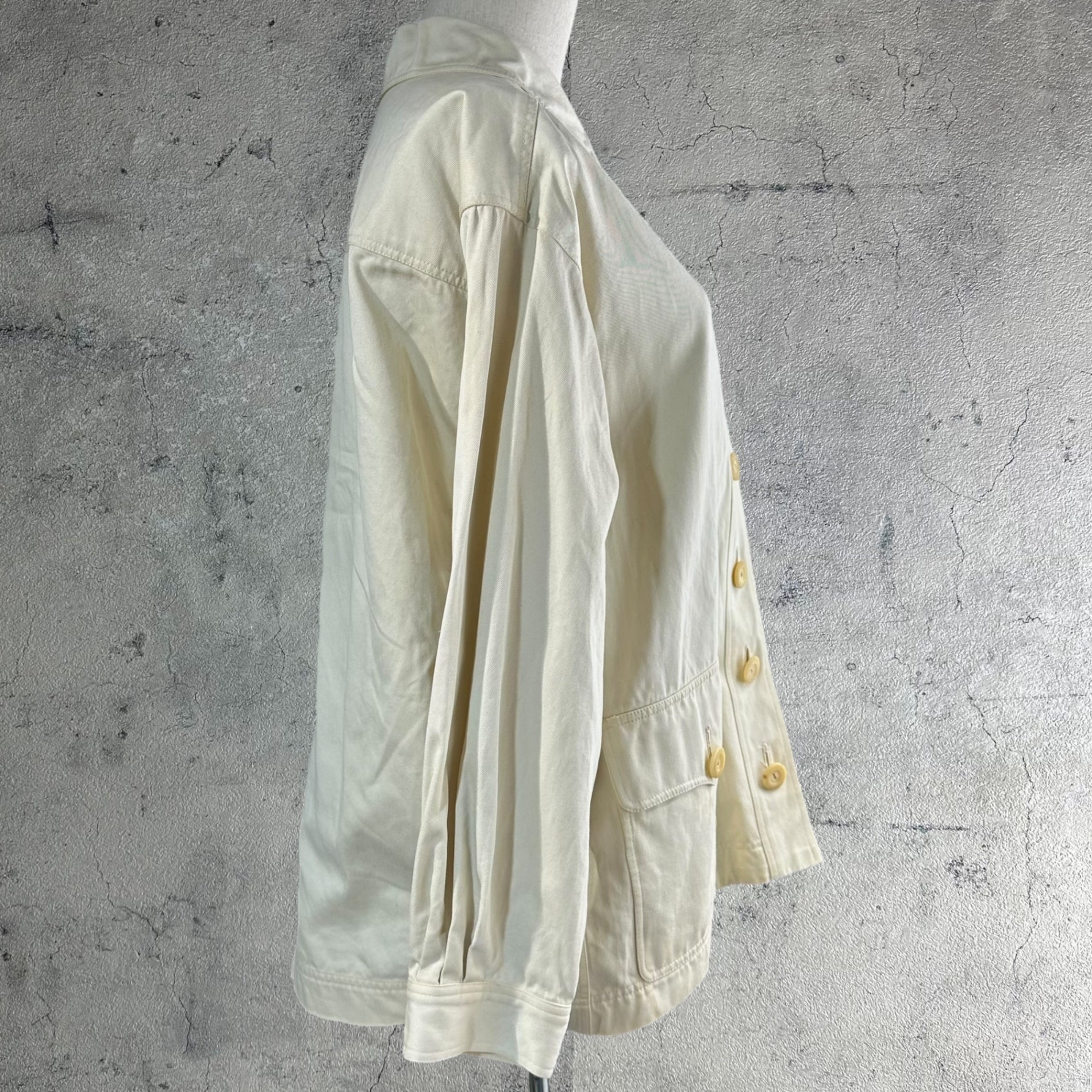 YVES SAINT LAURENT rive gauche(イヴサンローランリヴゴーシュ) 80~90's 7-button flap pocket work jacket 7ボタン フラップ ポケット ワークジャケット 38(M) ホワイト EURO VINTAGE