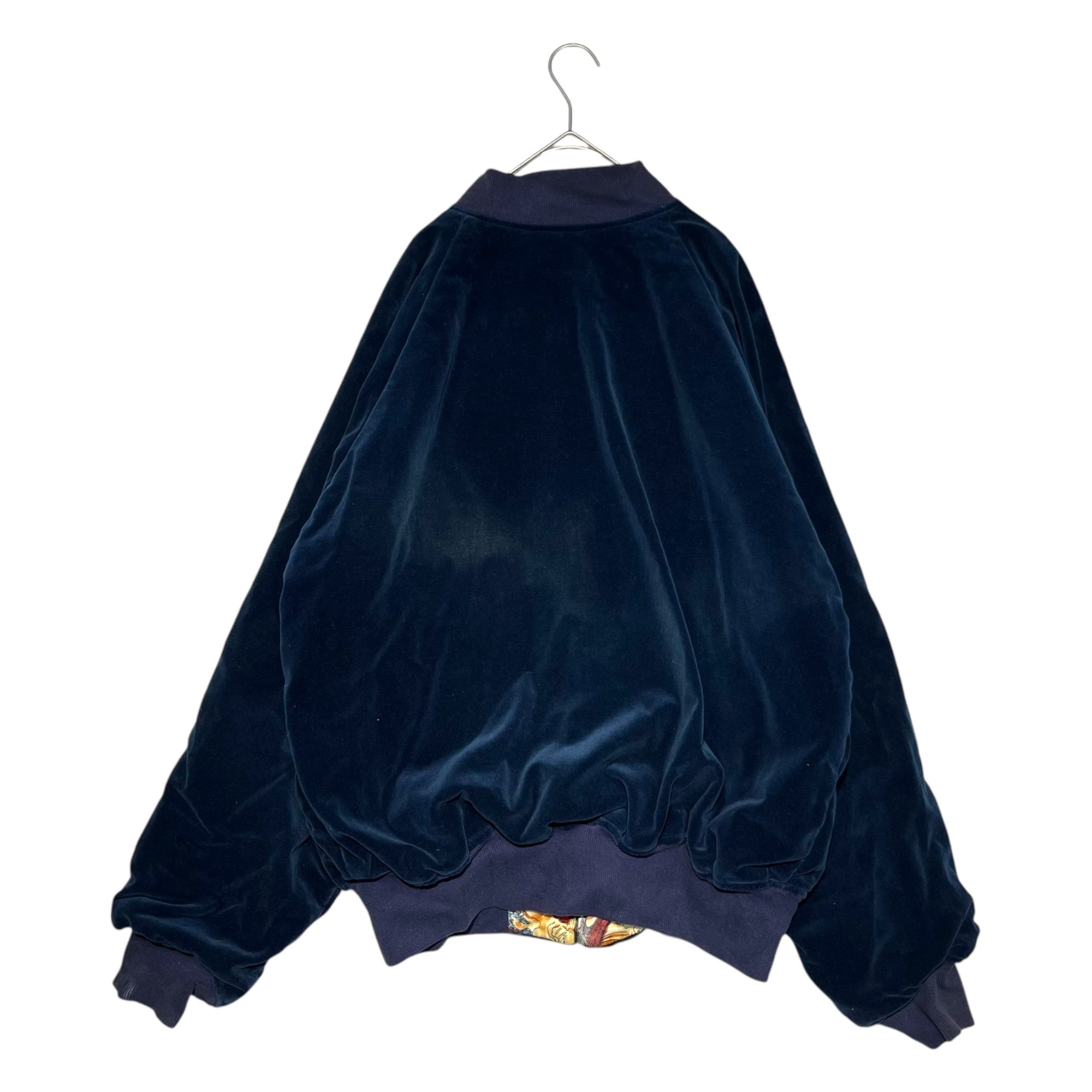 HOLLYWOOD RANCH MARKET(ハリウッドランチマーケット) Cherry Blossom Reversible Velor Blouson チェリーブロッサム リバーシブル ベロア ブルゾン L程度 ネイビー×オレンジ