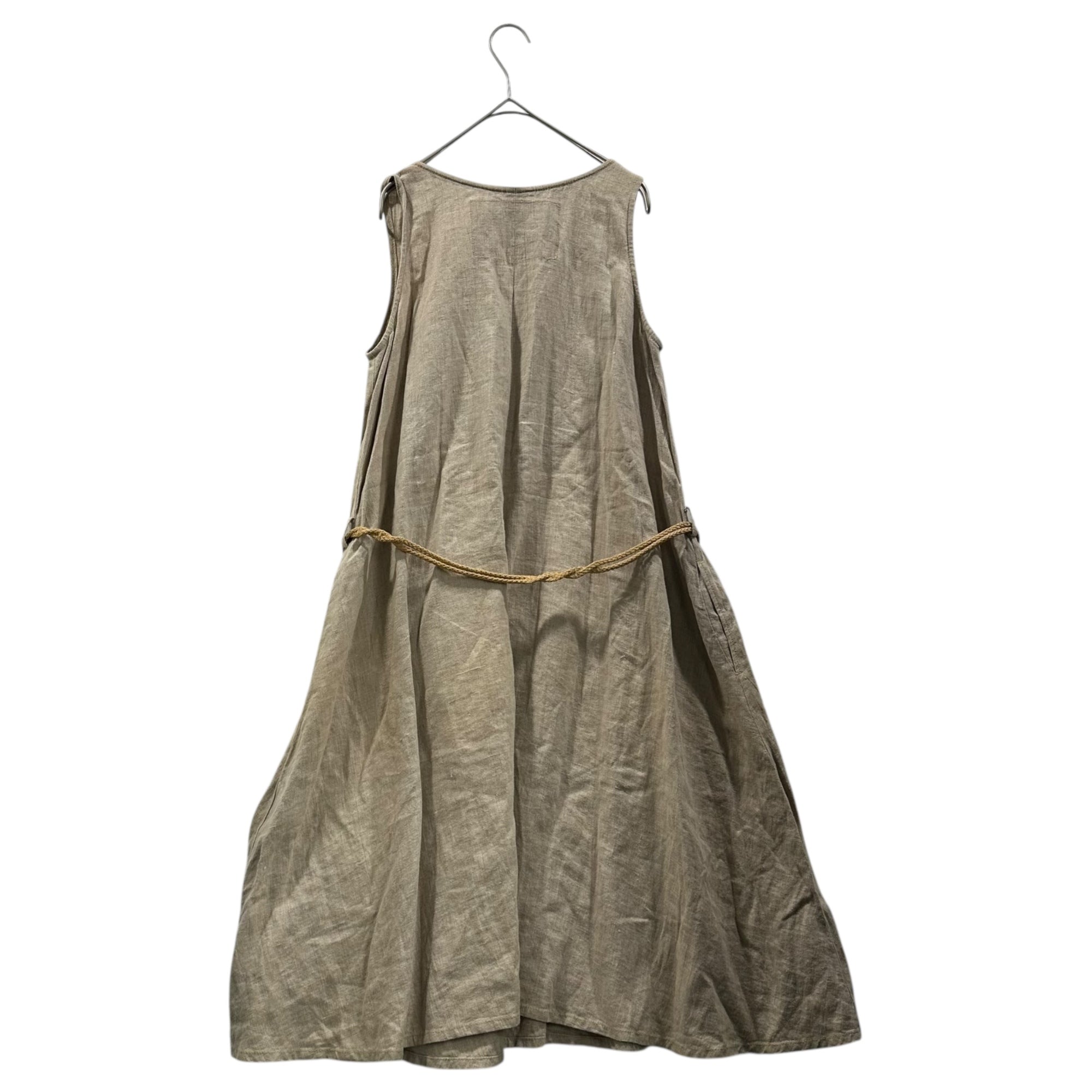 ROBES&CONFECTIONS(ローブスアンドコンフェクションズ) Pocket Leather Linen Sleeveless Dress ポケット レザー リネン ノースリーブ ワンピース FREE ベージュ