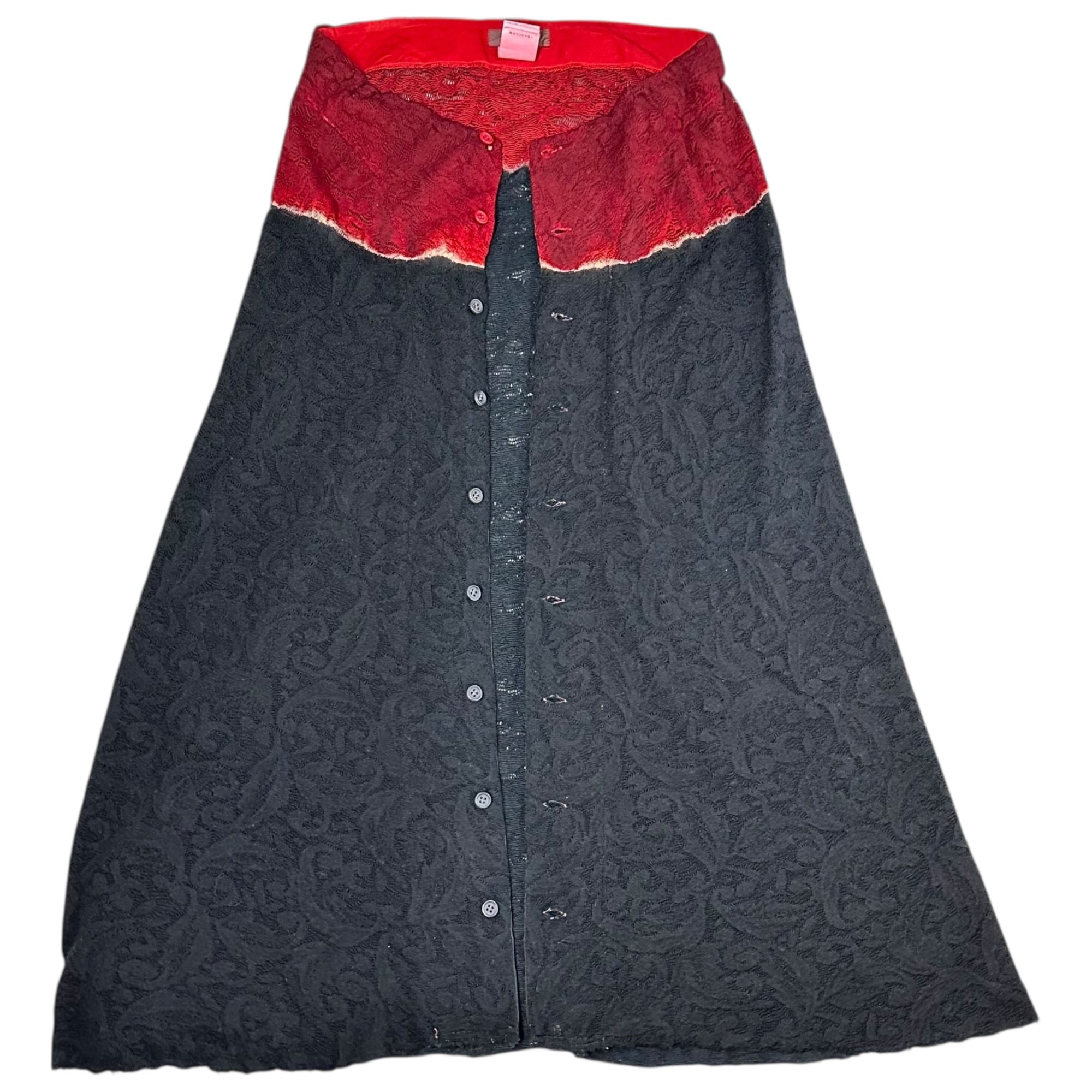 Y's(ワイズ) Front Button Bicolor Lace Long Skirt フロント ボタン バイカラー レース ロング スカート YU-S15-523 3(L程度) ブラック×レッド