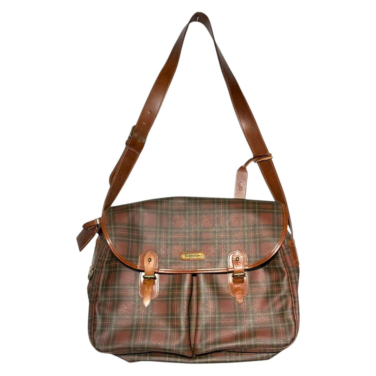 POLO RALPH LAUREN(ポロラルフローレン) 90’s Tartan Check Shoulder Bag タータン チェック ショルダー バッグ ブラウン×ブラウン クロスボディ メッセンジャー 90年代 ヴィンテージ 古着