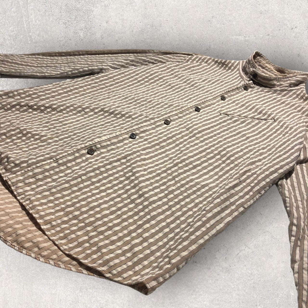 ISSEY MIYAKE(イッセイミヤケ) 98'sストライプシワ加工スタンドカラーシャツ ME68-FJ178 4(メンズL程度) ブラウン