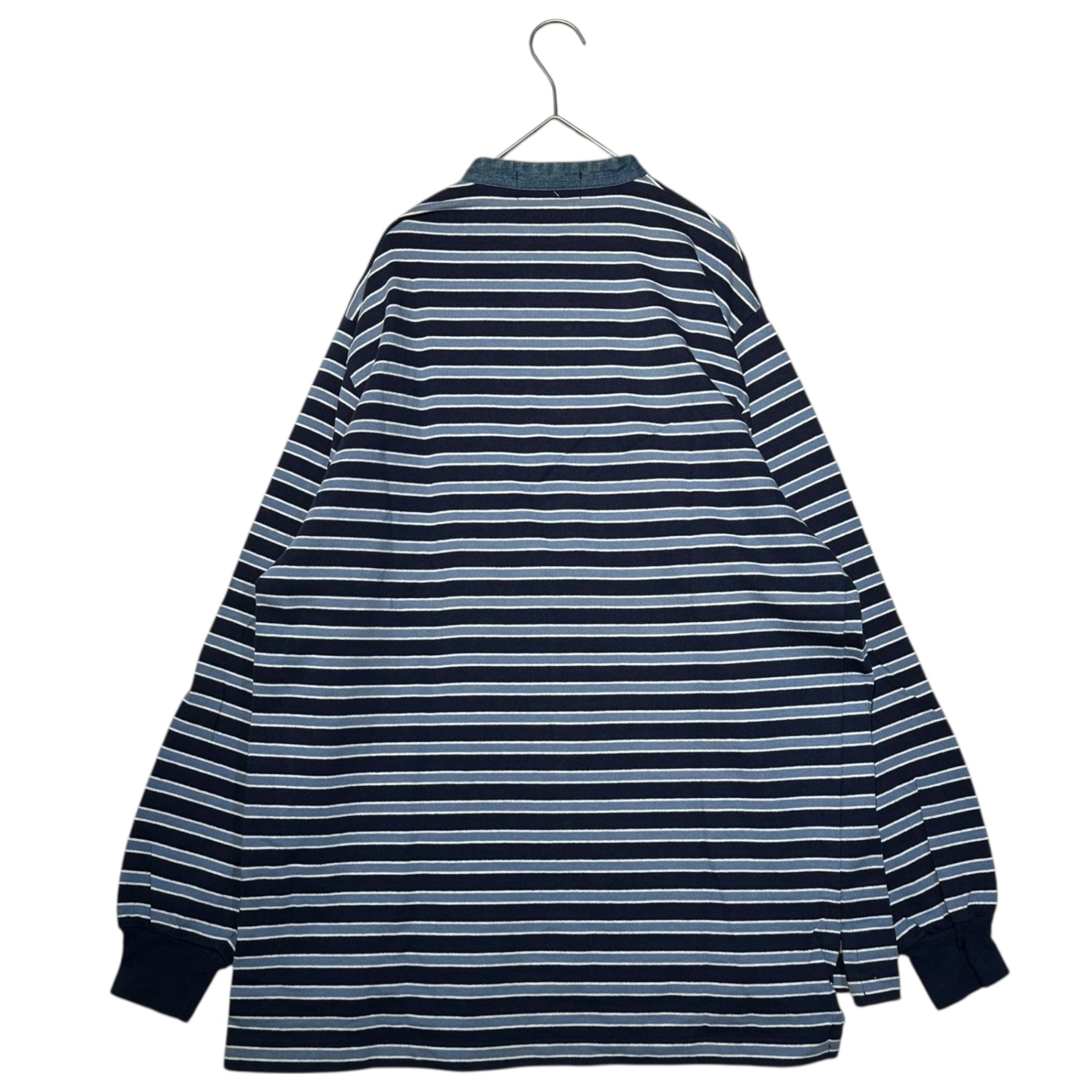 POLO RALPH LAUREN(ポロラルフローレン) 80~90's Denim neck striped henley shirt デニムネック ボーダー ヘンリーネック シャツ M ブルー×ネイビー ナイガイ社製