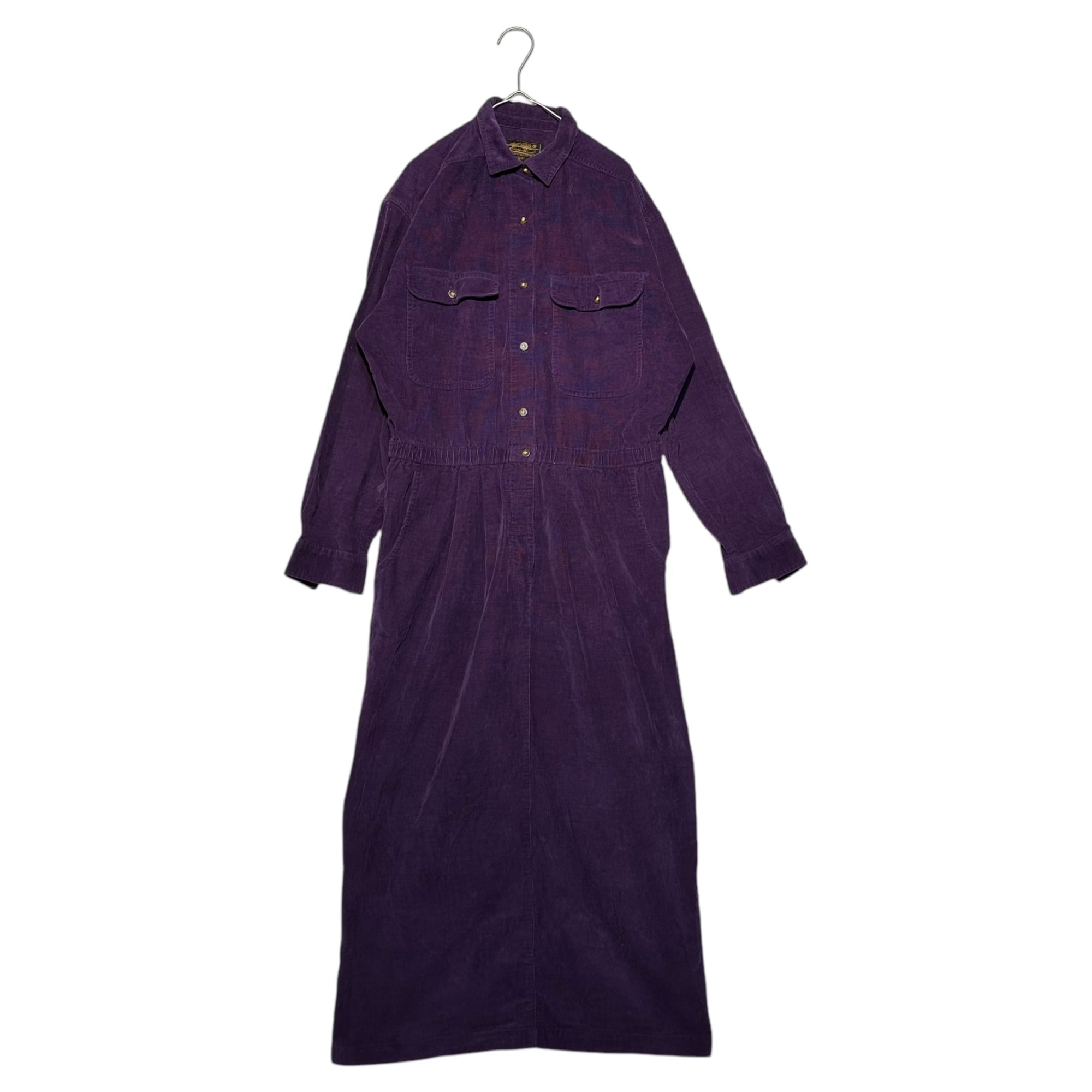 Eddie Bauer(エディーバウアー) 80's~90's Corduroy Shirt Maxi Dress コーデュロイ シャツ マキシ ワンピース S パープル 80年代~90年代 ヴィンテージ 古着