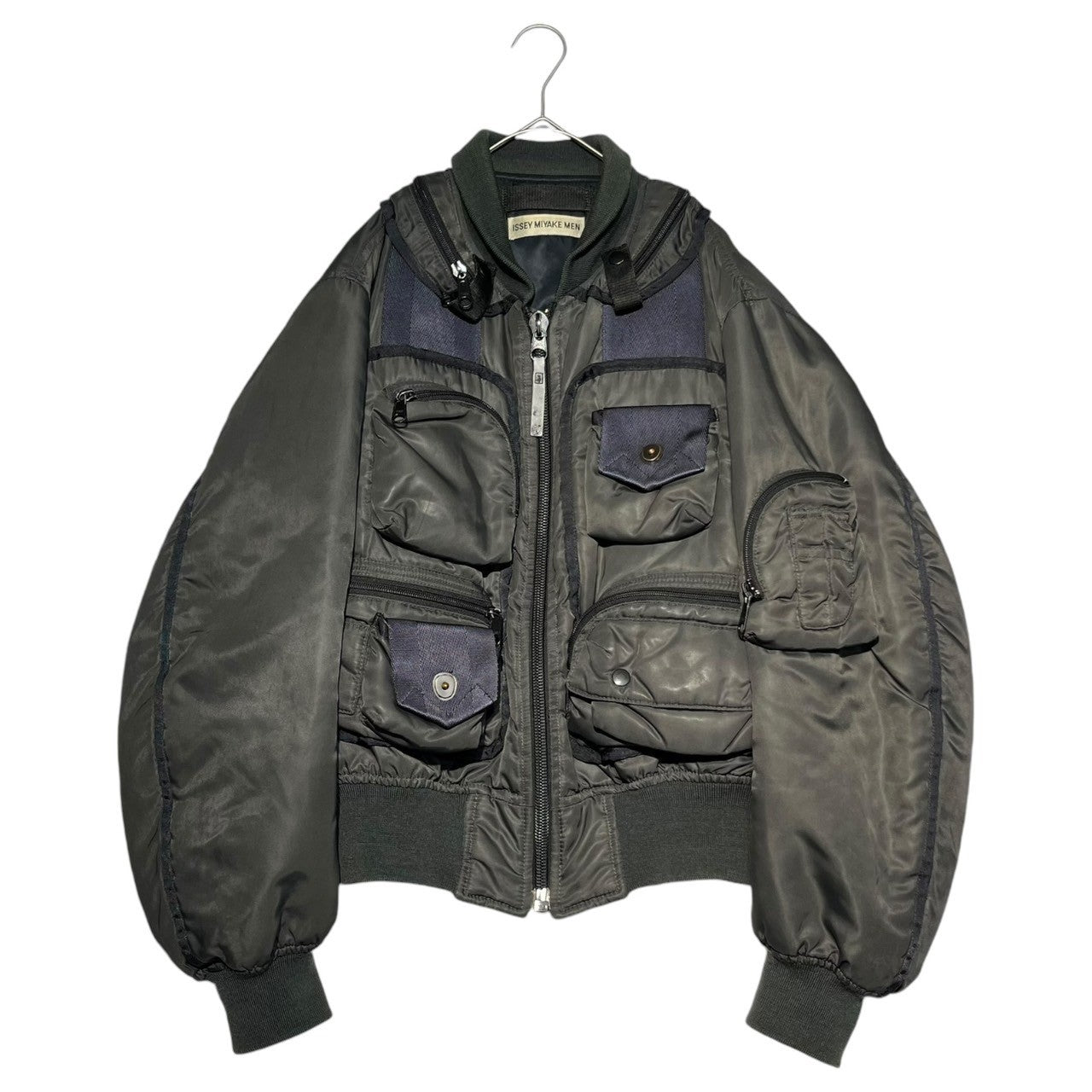 ISSEY MIYAKE MEN(イッセイミヤケメン) 96AW Archive Parachute Cargo Bomber Jacket アーカイブ パラシュート カーゴ ボンバー ジャケット ME63-FC460 M グレー×ネイビー