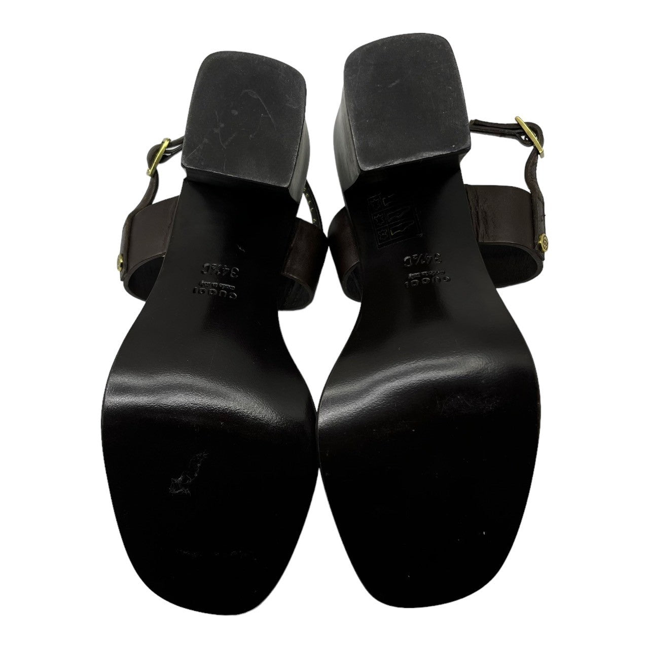 GUCCI(グッチ) GGスタッズレザーヒールサンダル 1139 34 1/2(22cm程度) ブラウン