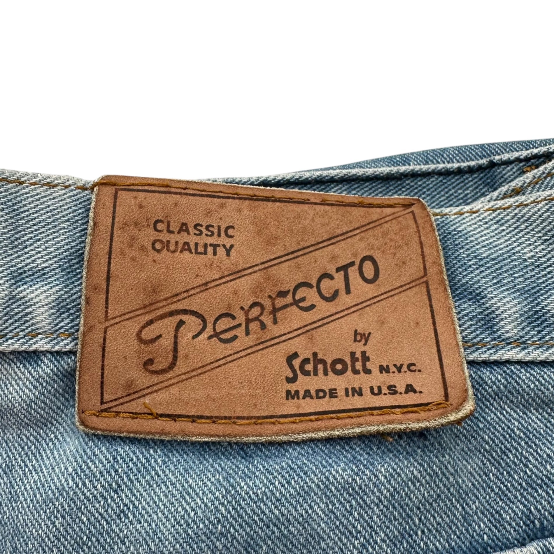 SCHOTT(ショット) Perfecto USA made Denim Pants ウォッシュド ストレート デニム パンツ 表記消(実寸約78cm) ライトインディゴ USA製