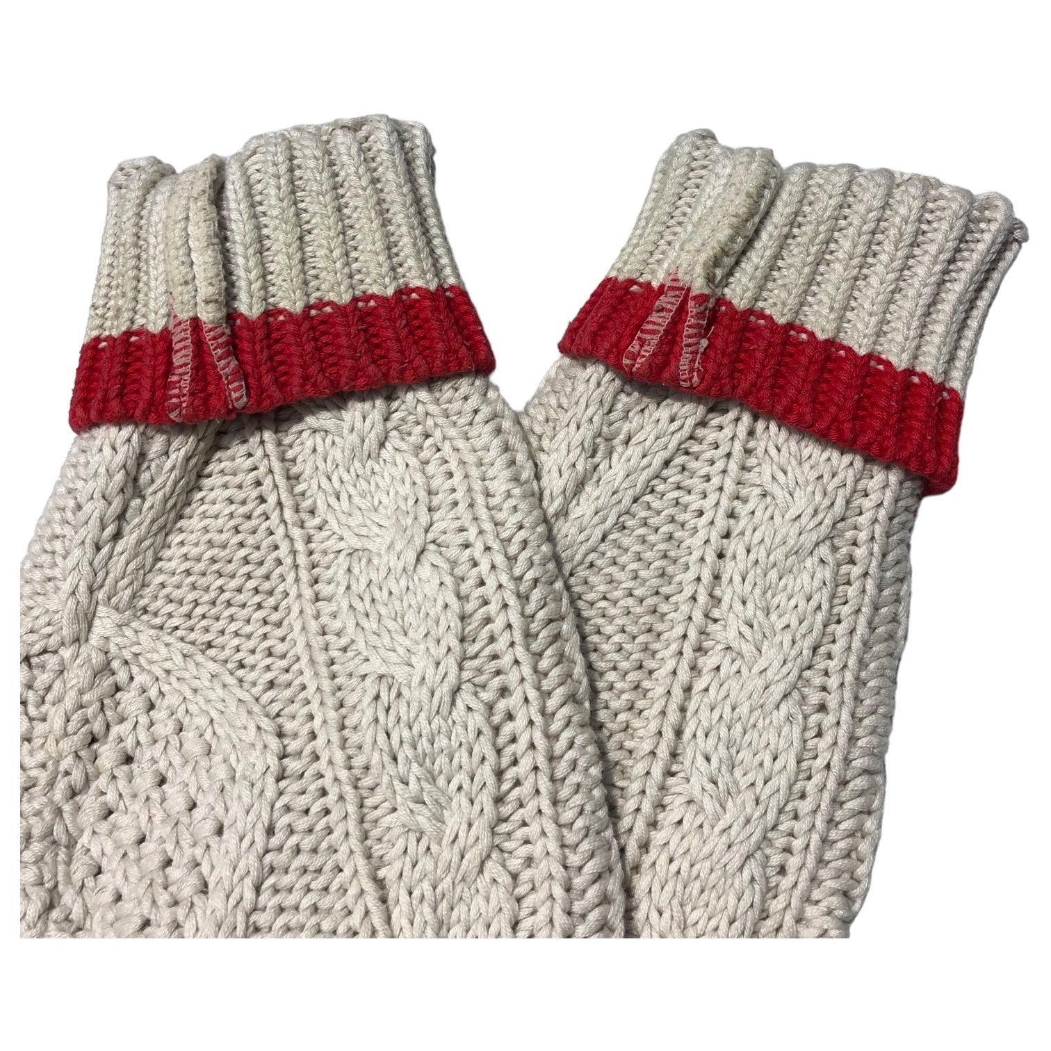 GOODENOUGH(グッドイナフ) 90's cable knit zip hoodie ケーブルニット ジップパーカー 90年代 藤原ヒロシ M アイボリー×レッド 汚れ有