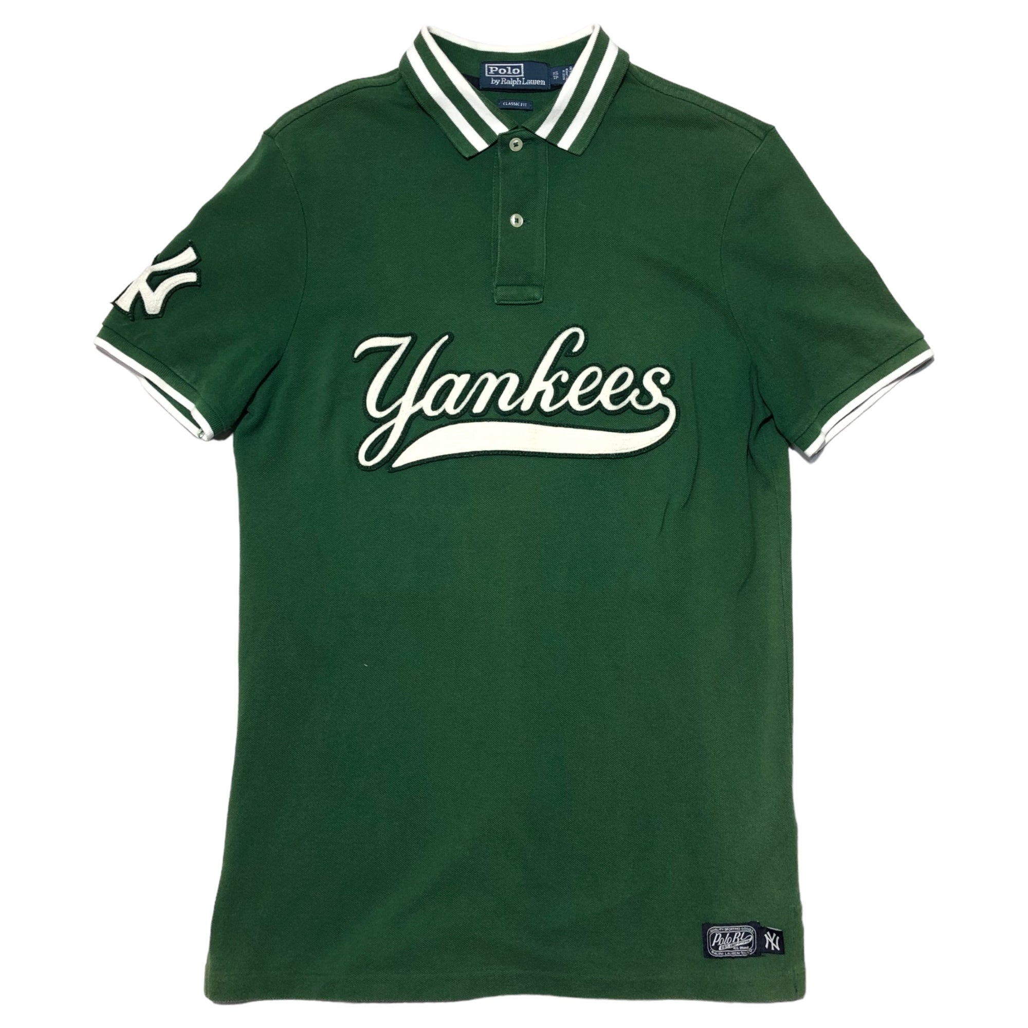 POLO RALPH LAUREN×MLB Yankees(ポロラルフローレン×ヤンキース) Yankees logo embroidery polo shirt ロゴ 刺繍 半袖 ポロシャツ 710810495001 XS グリーン×ホワイト コラボ