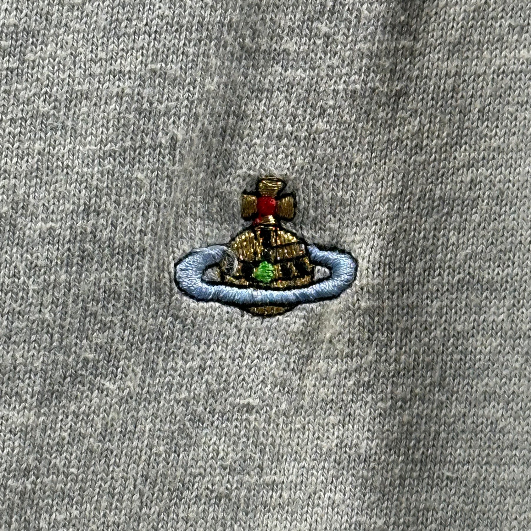 Vivienne Westwood(ヴィヴィアンウエストウッド) 05AW Vintage Propaganda Flower Stitch One-Point Orb Cardigan プロパガンダ フラワーステッチ ワンポイント オーブ カーディガン 4447-6104 グレー×ピンク ライカ期 2005年 アーカイブ イタリア製