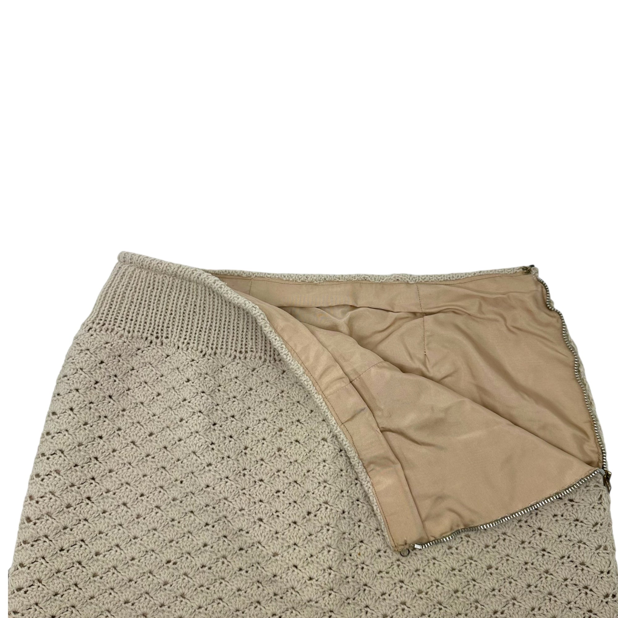 Euro vintage(ヨーロッパヴィンテージ) 70's Mont Blanc_ami ami lace knit skirt ニットレース編みスカート 表記無し(Mサイズ程度) ベージュ / 後見頃裾に汚れ有