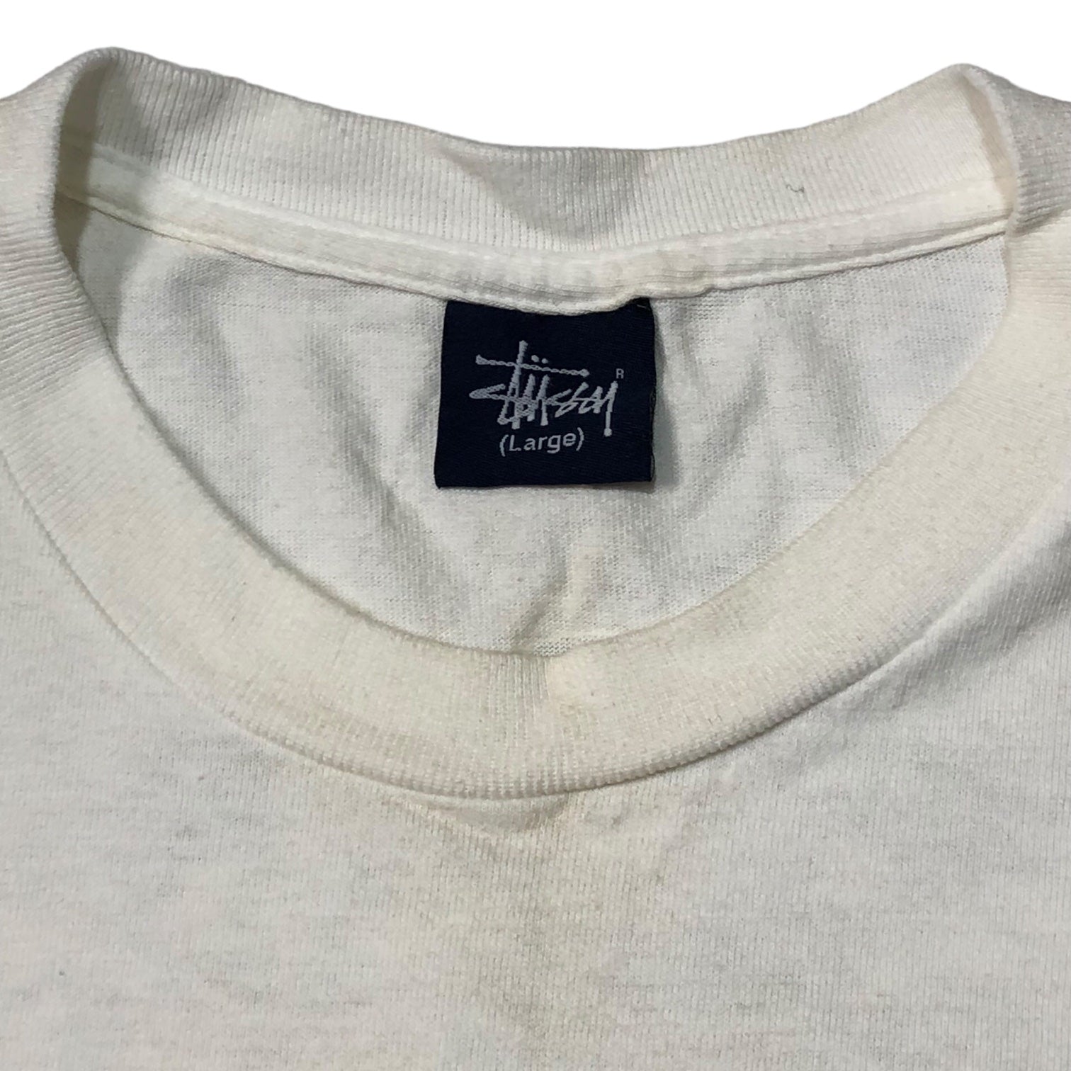 STUSSY(ステューシー) 90’s~00's carp and skull バックプリント 鯉 スカル Tシャツ SIZE L ホワイト×グリーン 90~00年代 OLD STUSSY