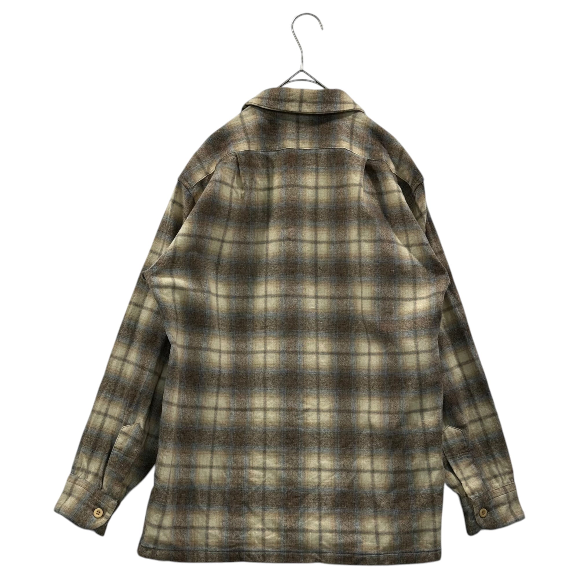 PENDLETON(ペンドルトン) 70's Board Shirt - Ombre Check ボード シャツ オンブレ チェック M ベージュ×スカイブルー 70年代 開襟 オープンカラー ウール ヴィンテージ