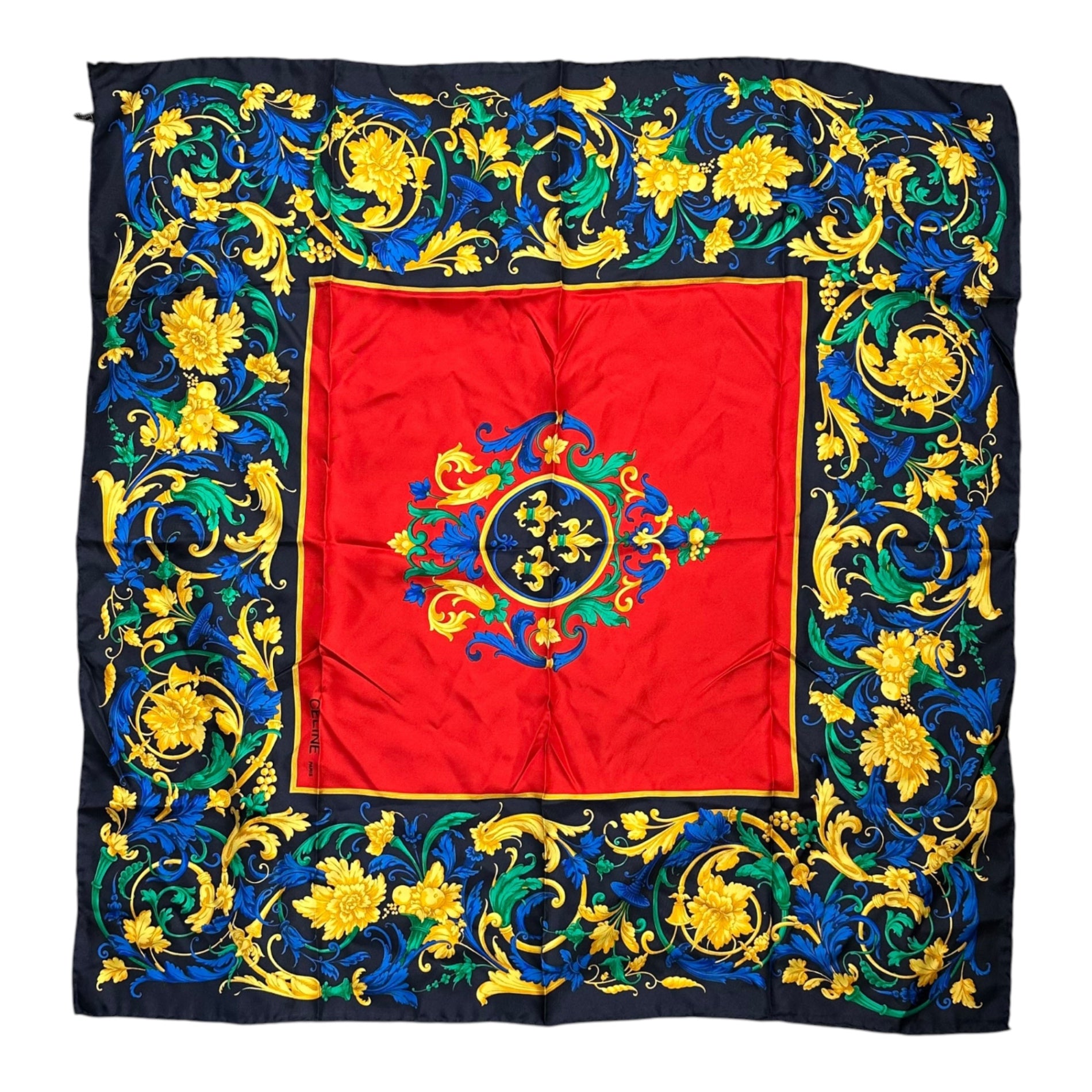 CELINE(セリーヌ) Silk Floral Scarf シルク フローラル スカーフ ネイビー×レッド