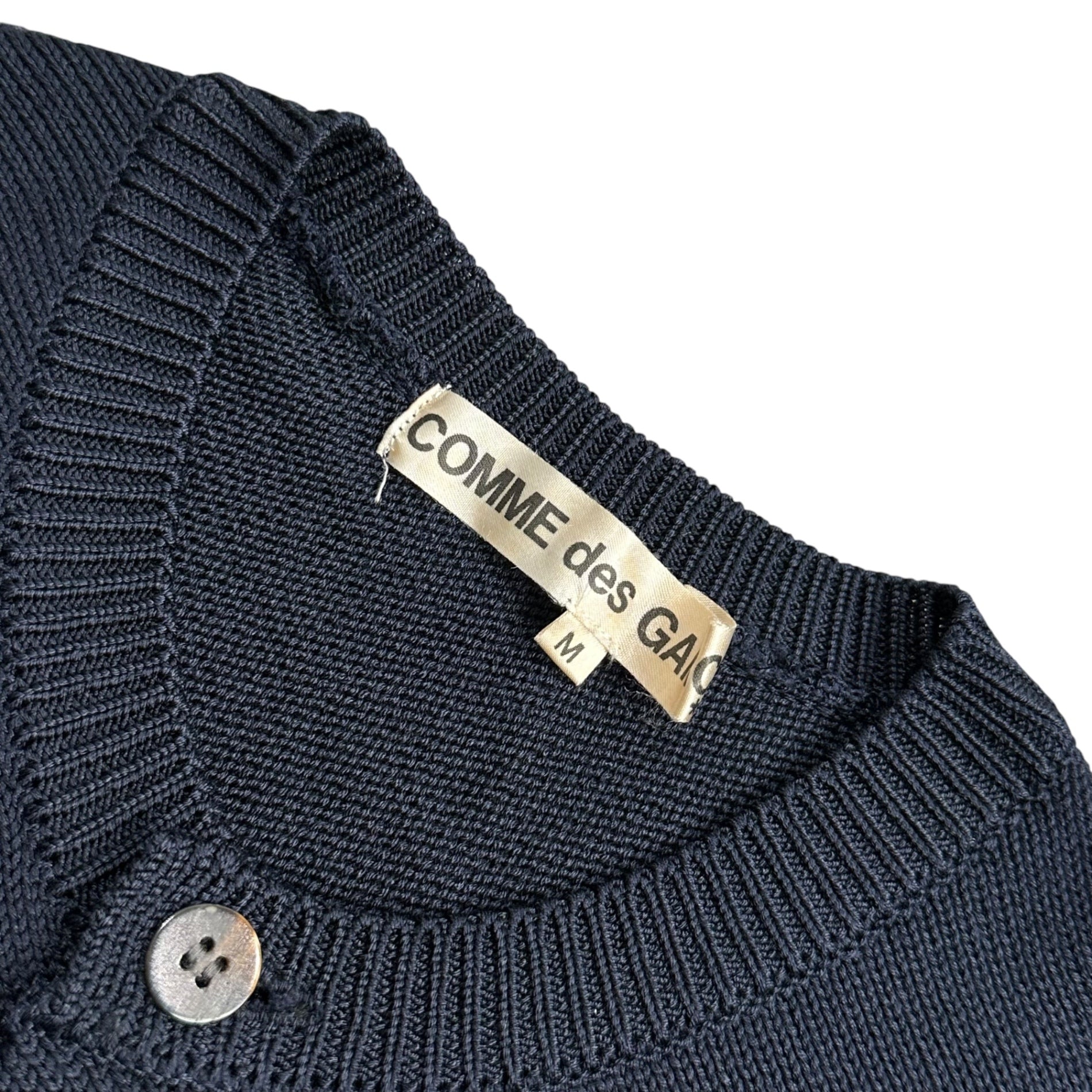 COMME des GARCONS(コムデギャルソン) 1980's Asymmetrical Silk-Button S/S Cardigan 80年代 アシンメトリー シルク ボタン 半袖 カーディガン GN-11008M M ネイビー AD表記無 80s シルク100% アーカイブ