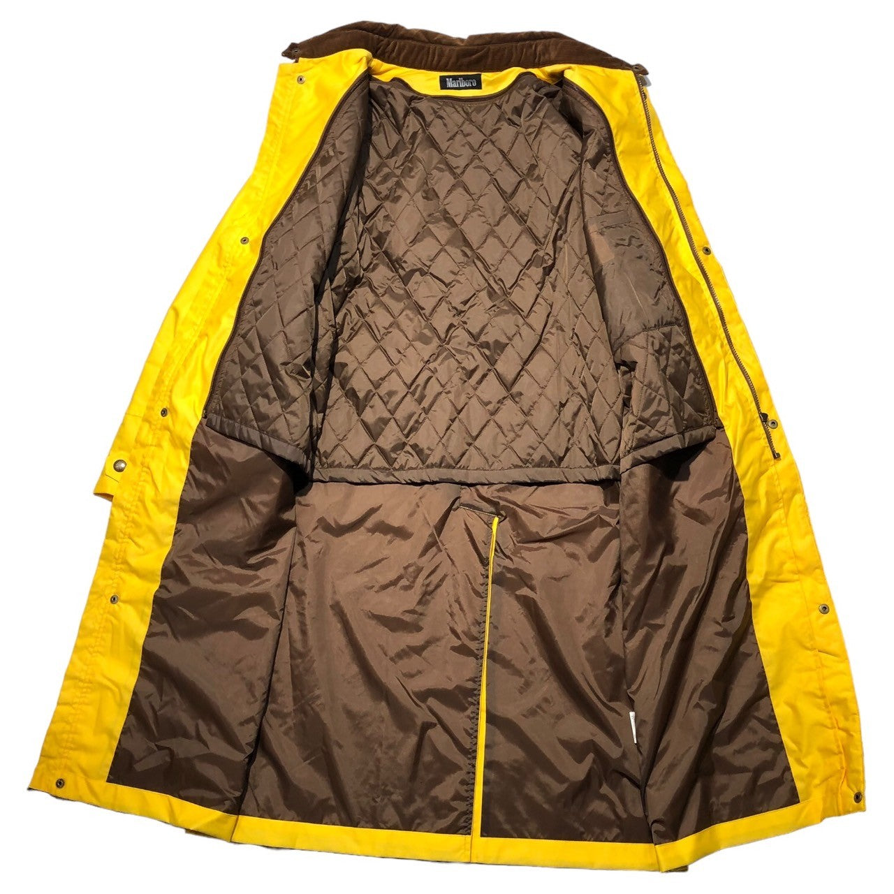 Marlboro(マルボロ) 90's corduroy colorwork long coat コーデュロイ カラー ワーク ロング コート FREE イエロー×ブラウン 90年代