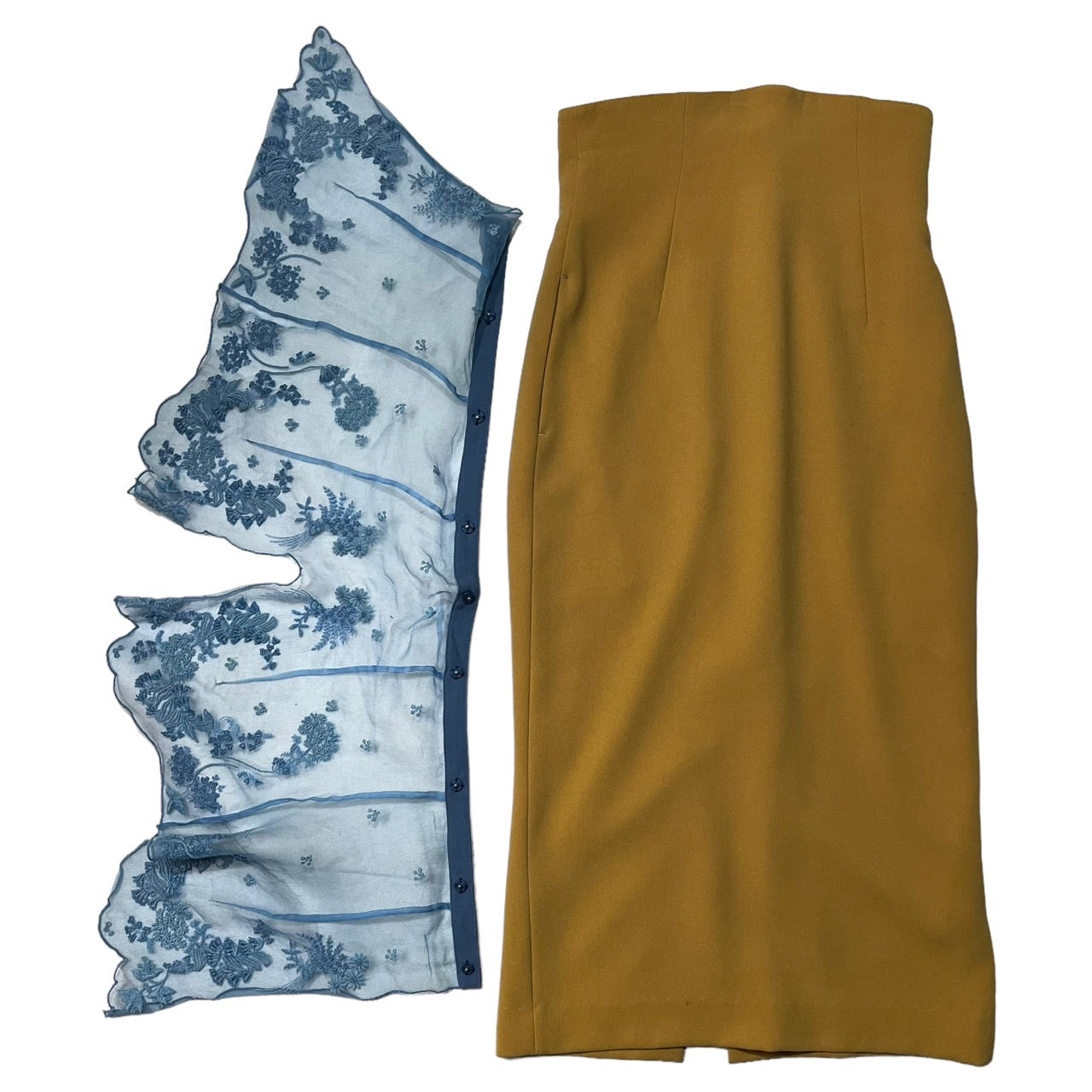 mame kurogouchi(マメクロゴウチ) 18SS LacePeplum Skirt フラワー シルク レース ロング タイト スカート MM18SS-SK001 1(S程度) ブラウン