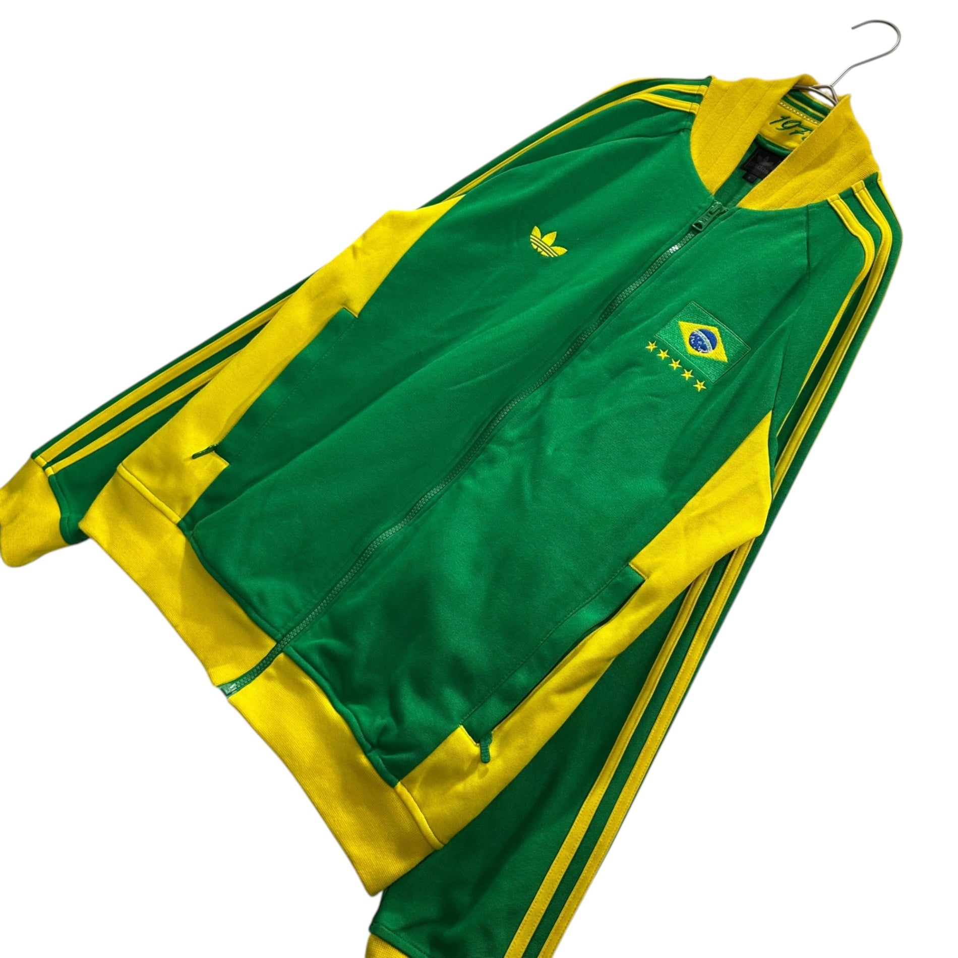 adidas(アディダス) Brazilian flag patch 3 stripes track jacket ブラジル国旗 ワッペン 3ライン トラックジャェット AK9006 O グリーン×イエロー 黒タグ
