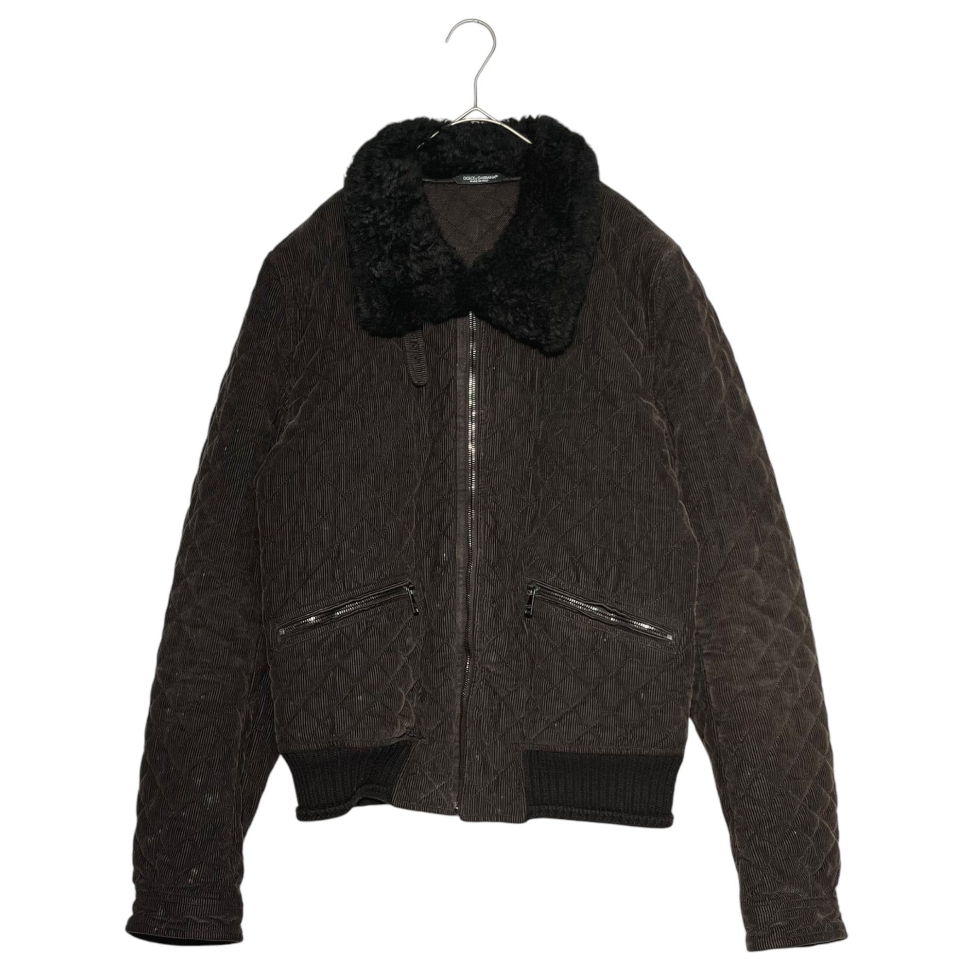 DOLCE&GABBANA(ドルチェ&ガッバーナドルガバ) Lamb fur quilted corduroy jacket ラムファー キルティング  コーデュロイ ジャケット 46(M程度) ブラウン