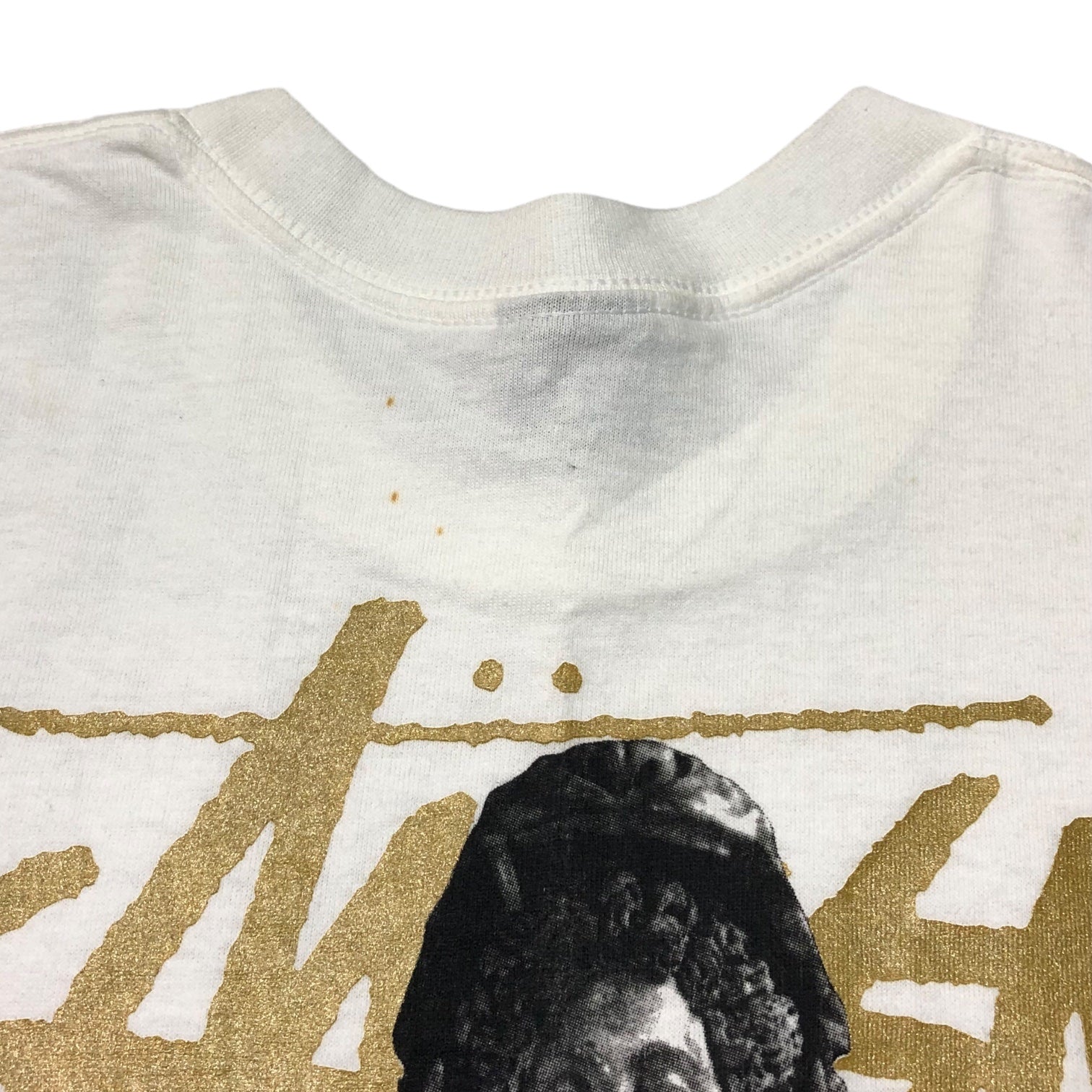 STUSSY(ステューシー) 90's HERCVLES ヘラクレス バックプリント Tシャツ 紺タグ SIZE L ホワイト×ブラック×ゴールド 90年代 OLD STUSSY