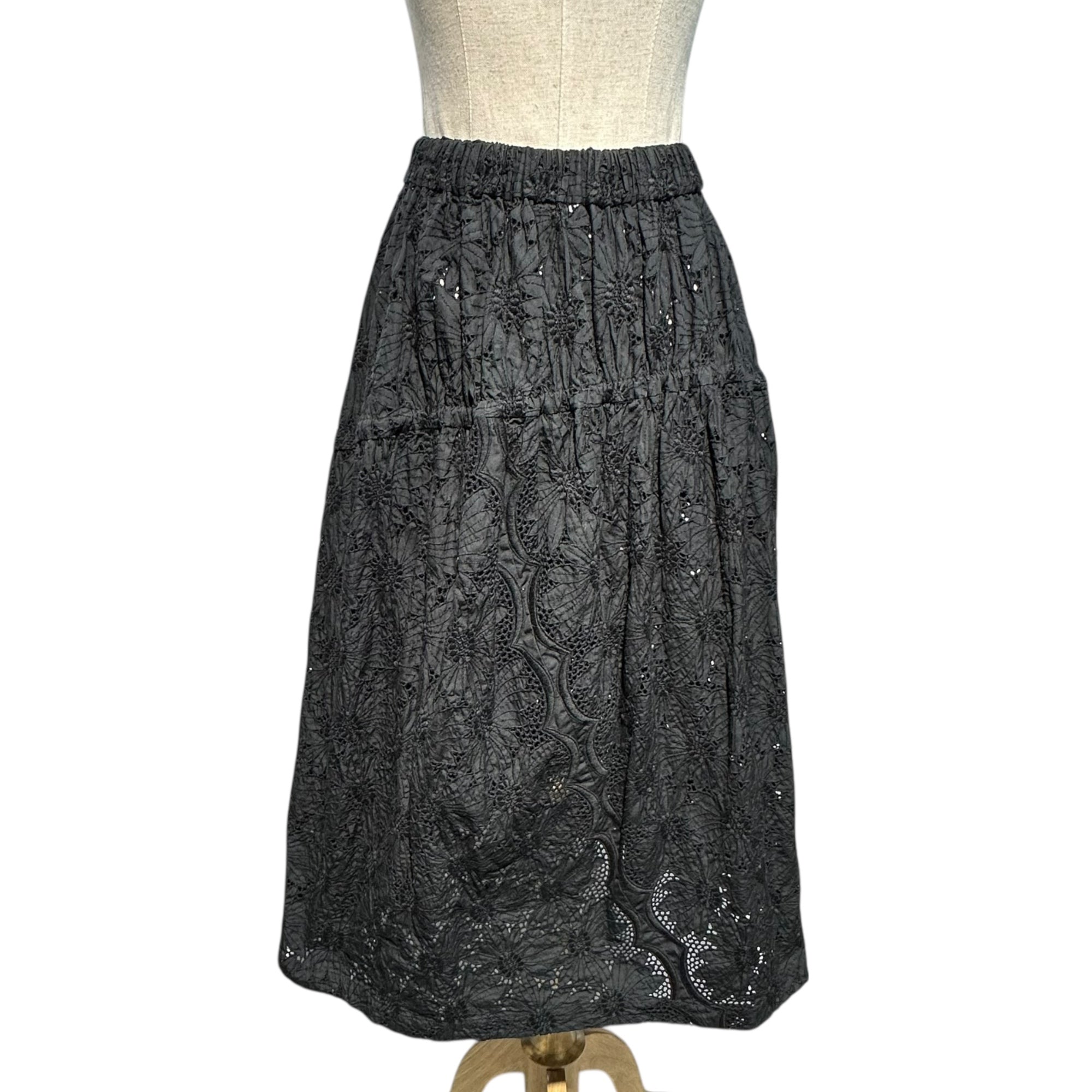 COMME des GARCONS(コムデギャルソン) Cutwork Lace Easy Skirt カットワーク レース イージー スカート ブラック 品質表示タグ切取