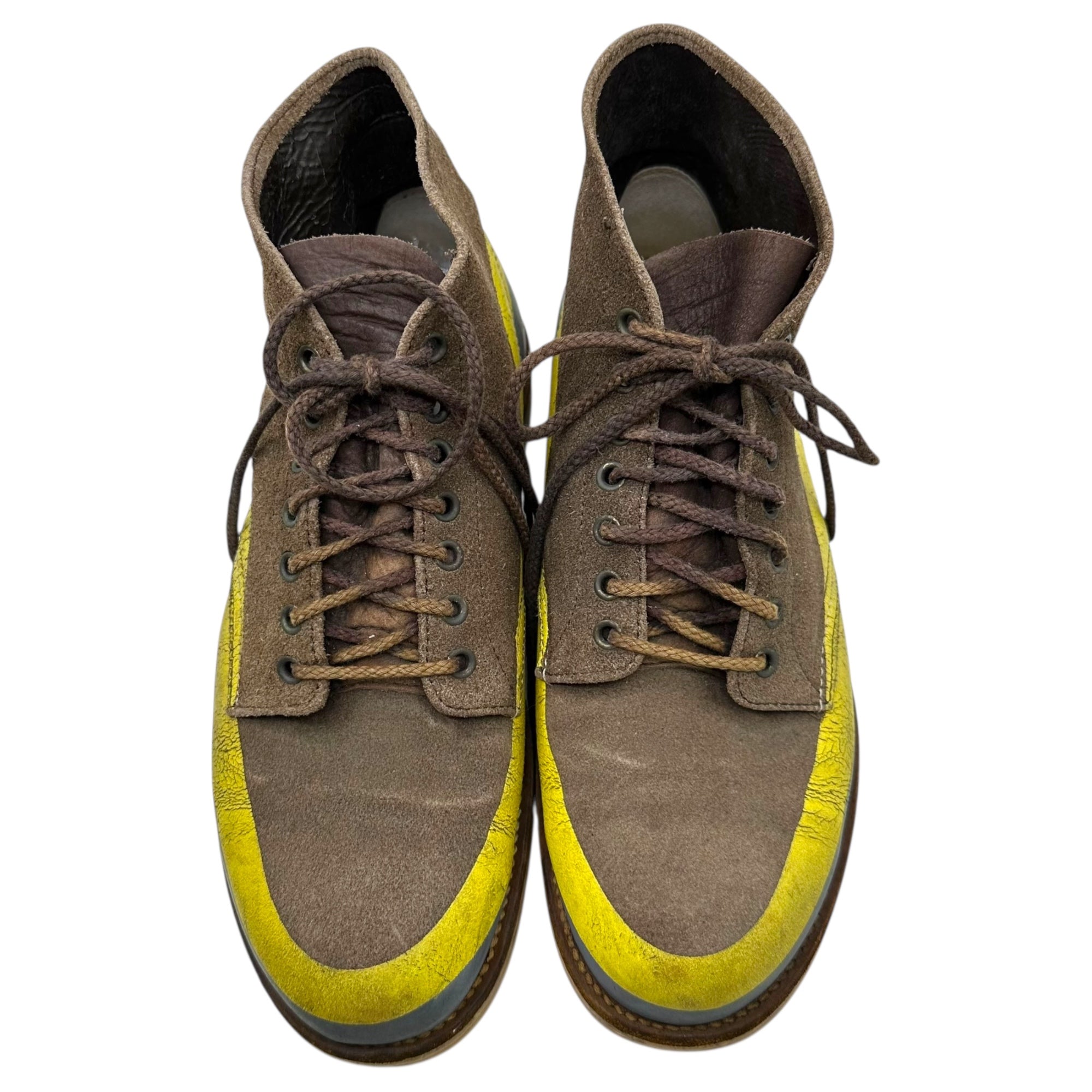 UNDERCOVER(アンダーカバー) 97AW "Leaf" Line Paint Boots リーフ期 ライン ペイント ブーツ M(26cm~26.5cm程度) ブラウン×イエロー 90's 90年代 アーカイブ スウェード