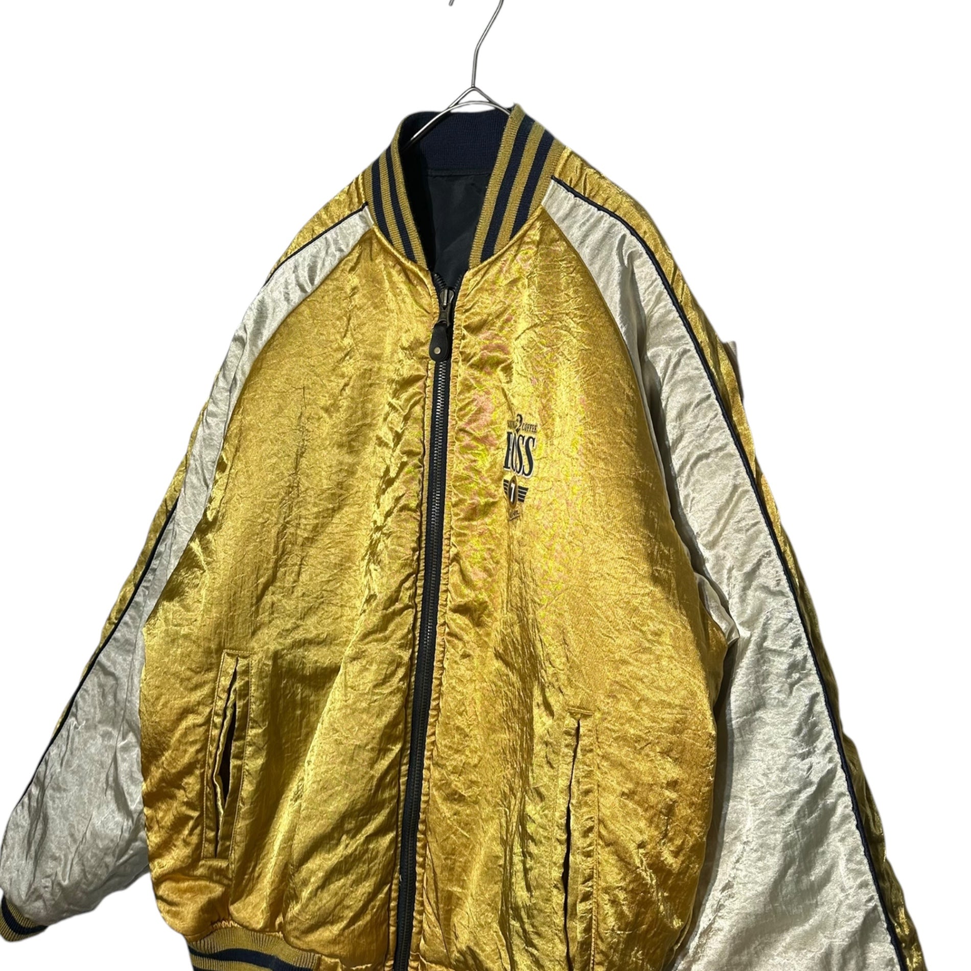 SUNTORY(サントリー) ”BOSS” MA-1 Reversible bomber jacket ボス リバーシブル ボンバー ジャケット SCB791 表記無(FREE) ネイビー×ゴールド 古着 ブルゾン 企業物