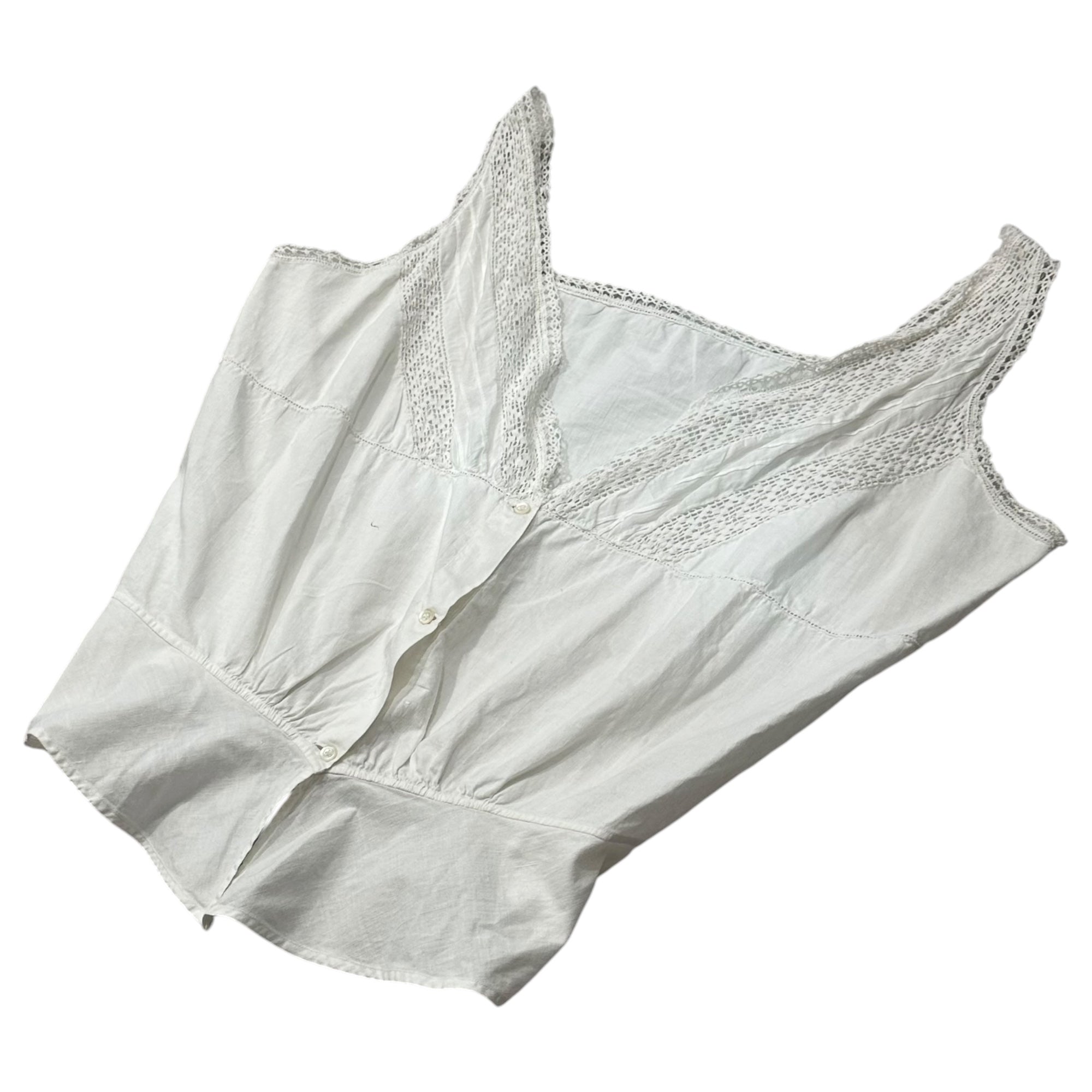 Euro antique(ヨーロッパアンティーク) 1900’s~ crochet lace decorated white cotton corset cover 手編みクロッシェレースのコルセットカバー ブラウス 表記無(M~L程度) ホワイト 20世紀初頭