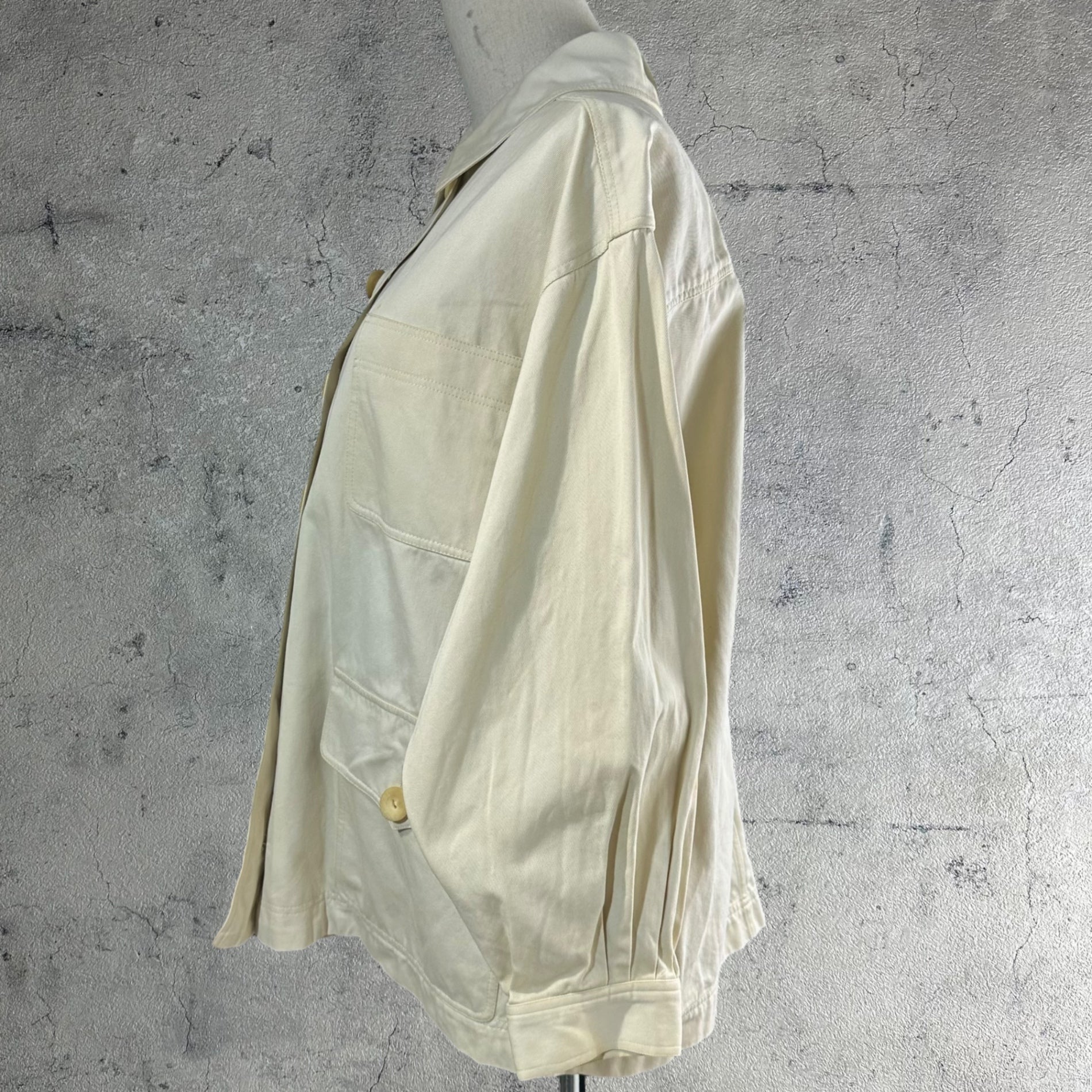 YVES SAINT LAURENT rive gauche(イヴサンローランリヴゴーシュ) 80~90's 7-button flap pocket work jacket 7ボタン フラップ ポケット ワークジャケット 38(M) ホワイト EURO VINTAGE