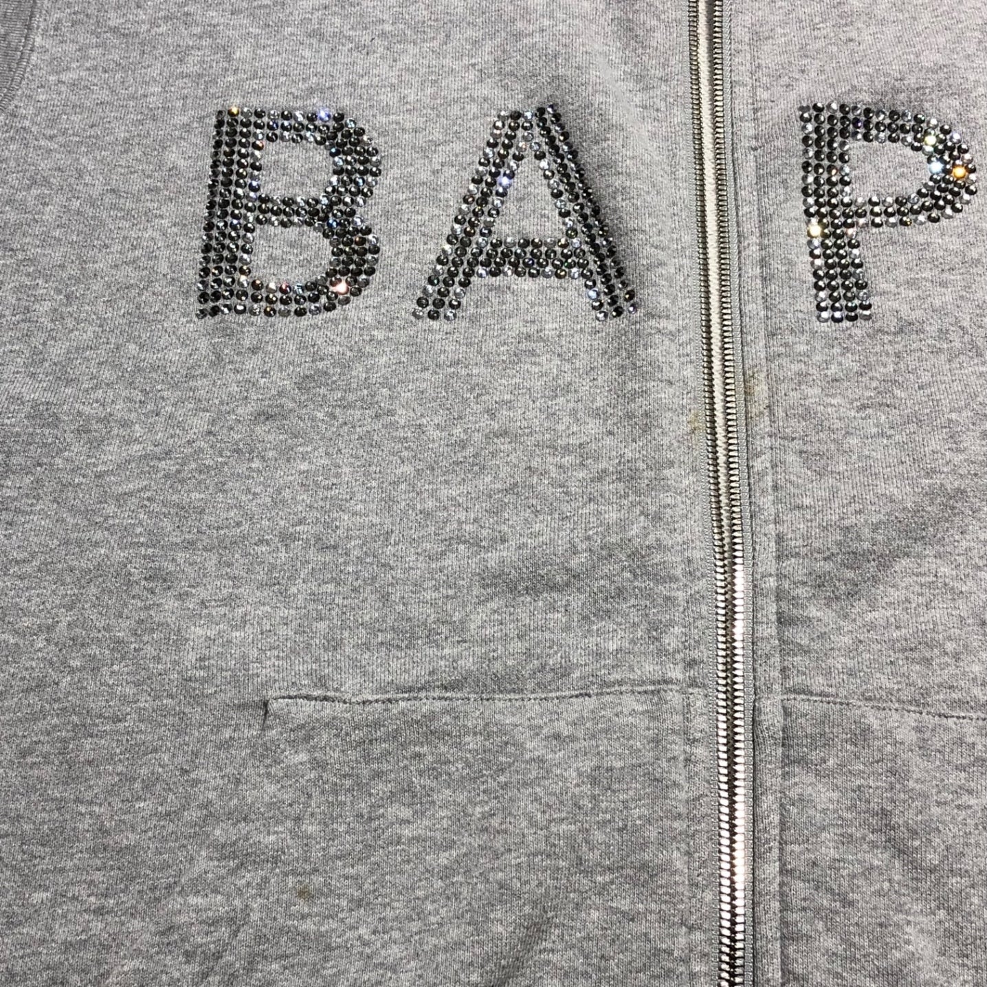 A BATHING APE(アベイシングエイプ) 00's zip hoodie vest SWAROVSKI ジップ フーディー ベスト スワロフスキー ノースリーブパーカー L グレー