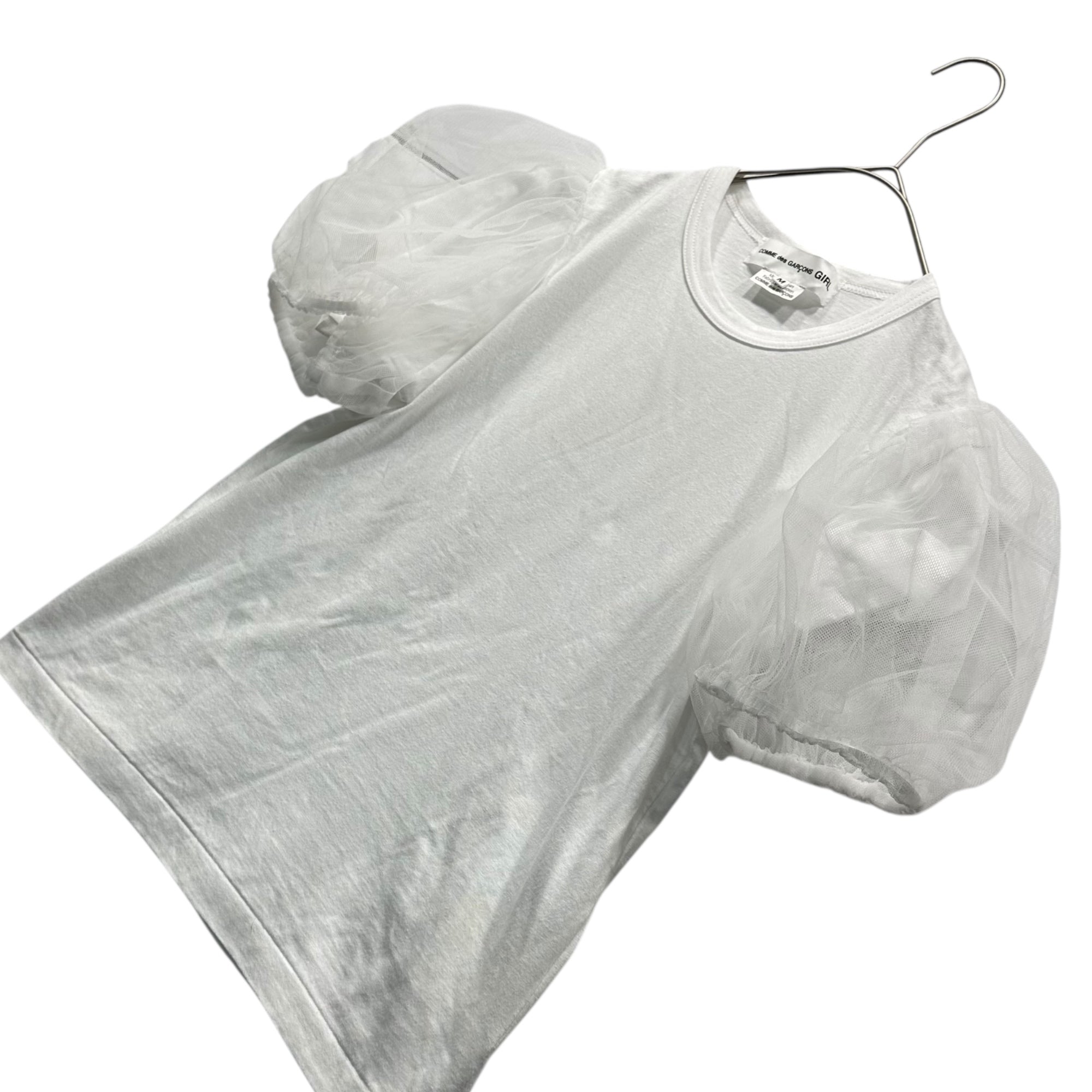 COMME des GARCONS GIRL(コムデギャルソンガール) 22SS Tulle Sleeve T-Shirt チュール スリーブ Tシャツ NI-T007 M ホワイト AD2021