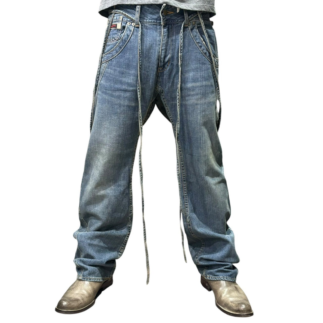 Heart jean(ハートジーン) 00's Flap pocket bondage flare denim pants フラップ ポケット ボンテージ フレア デニム パンツ M インディゴ Y2K