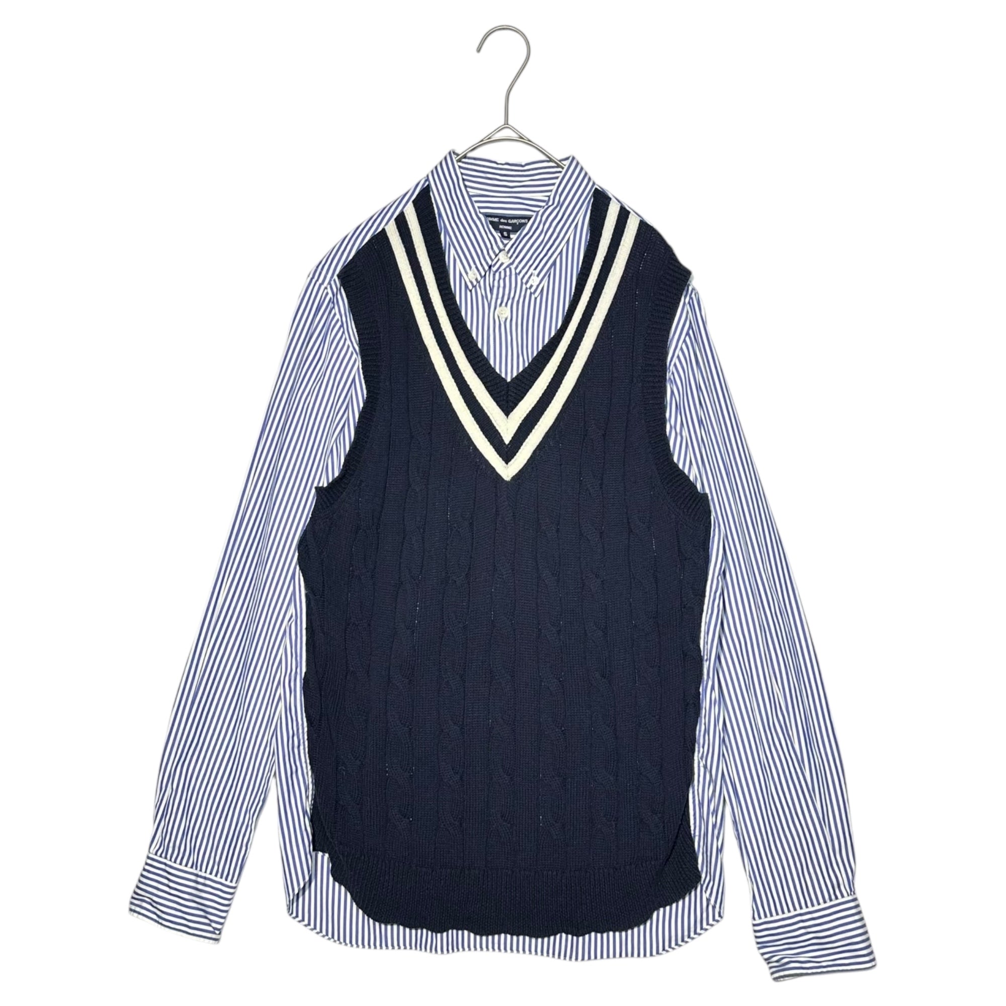 COMME des GARCONS HOMME(コムデギャルソンオム) 11SS Knit Vest Docking Striped Shirt ニットベスト ドッキング ストライプ シャツ HG-B004 S ネイビー×ホワイト AD2010