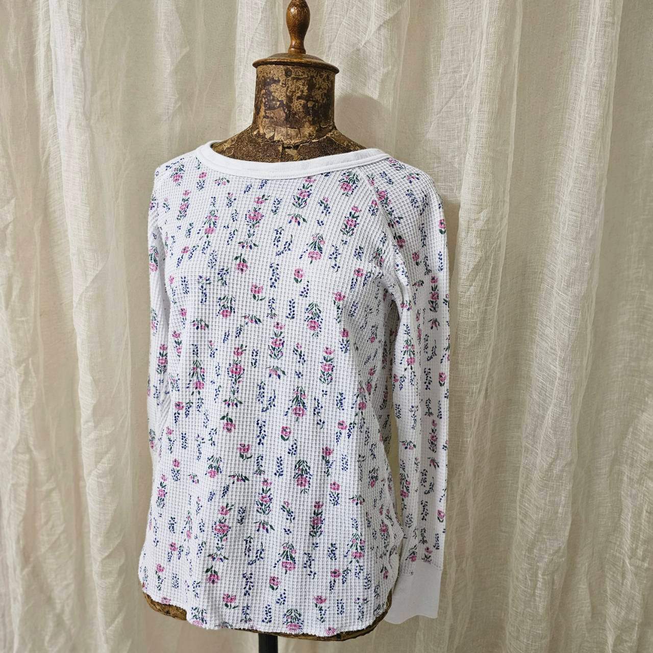 VINTAGE(ヴィンテージ) 80's~ floral pattern thermal 花柄のサーマルカットソー FREE ホワイト