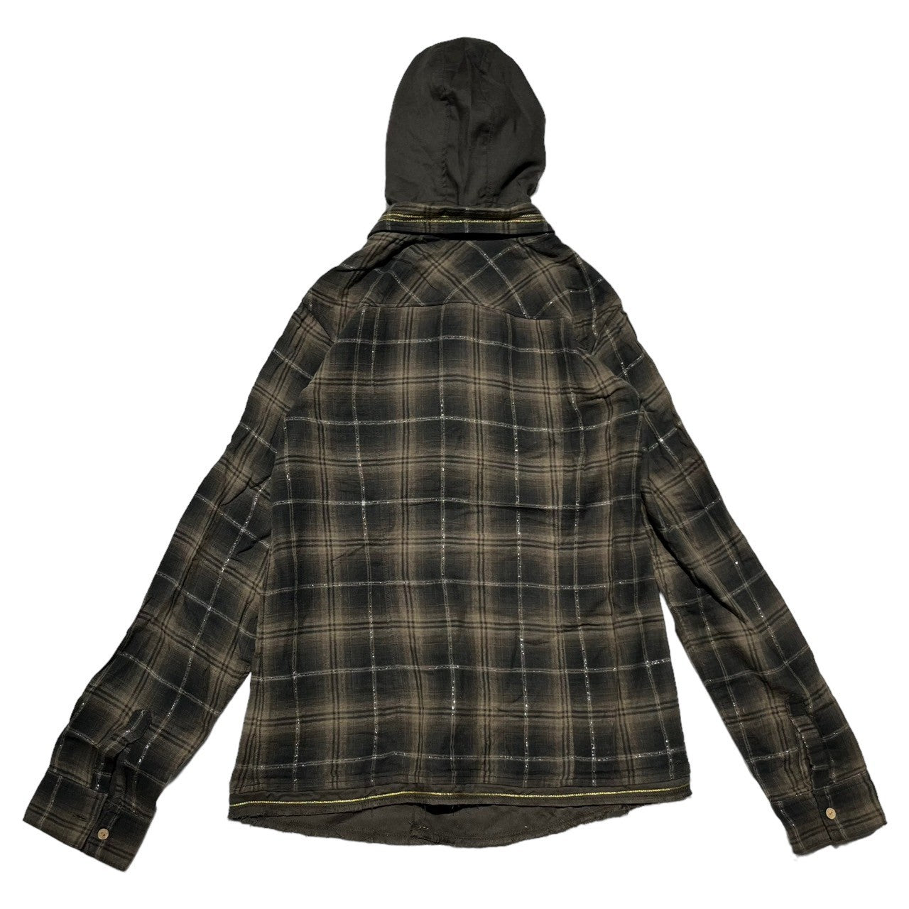 MARITHE FRANCOIS GIRBAUD(マリテフランソワジルボー) 00’sフーデットチェックネルシャツ/フード着脱可/ドッキング/リメイク加工 M7-5207 L ブラック×ブラウン Y2K