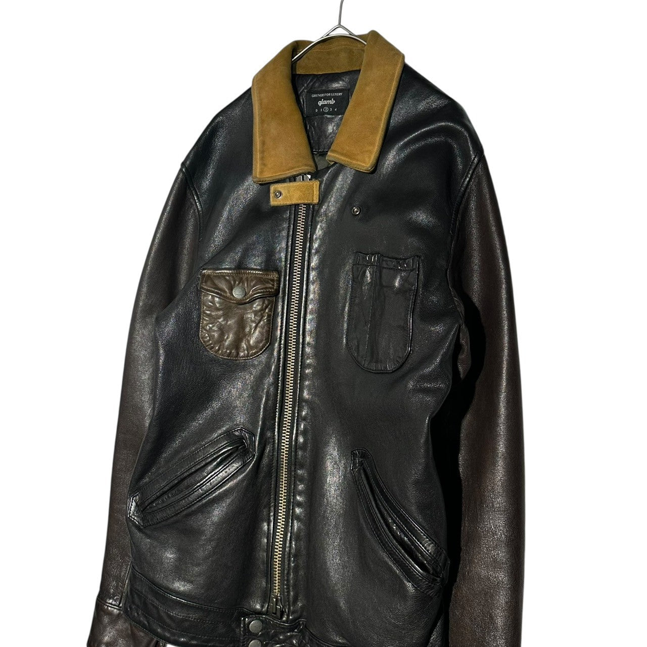 glamb(グラム) Switching Single Leather Riders Jacket 切替 シングル レザー ライダース ジャケット 2(M程度) ブラック×ベージュ×ブラウン