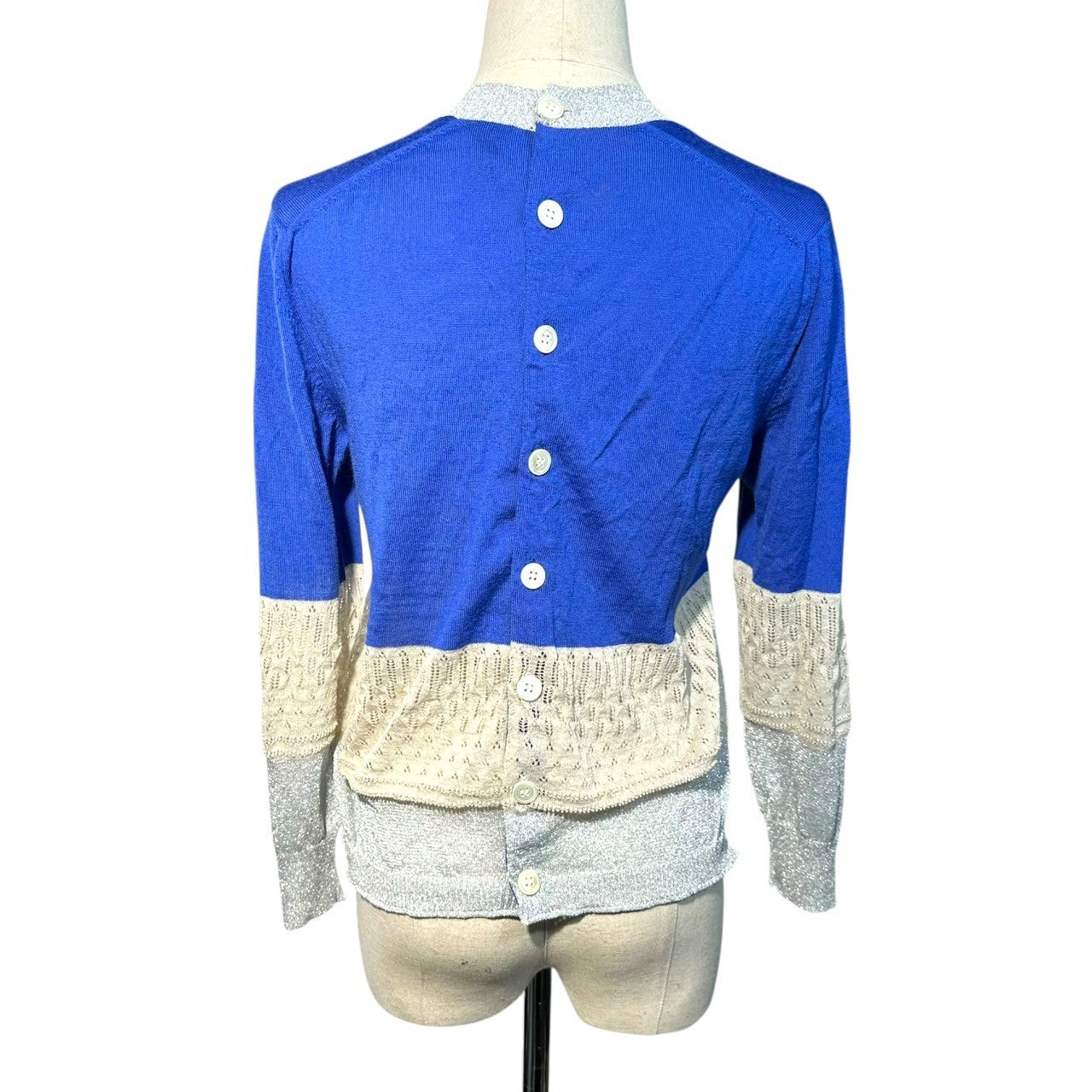 tricot COMME des GARCONS(トリココムデギャルソン) 11SS Hemline change sequin rib knit cardigan 裾 切替 ラメ リブ ニット カーディガン TG-N0103 FREE ブルー×アイボリー×シルバー AD2010