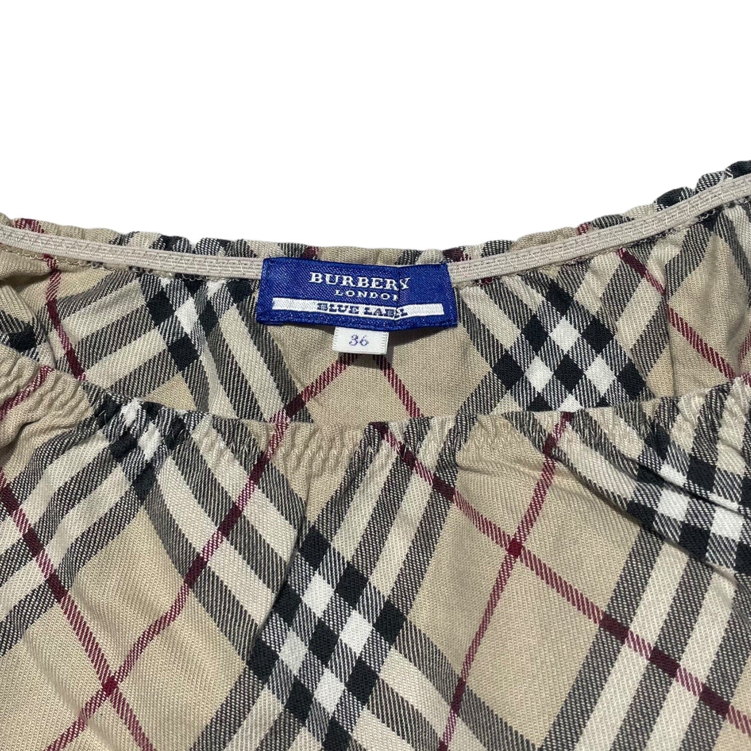 BURBERRY BLUE LABEL(バーバリーブルーレーベル) ノバチェック ノースリーブ ブラウス ベルト ウエスト フレア バーバリーチェック FE528-260-43 36(S程度) ベージュ